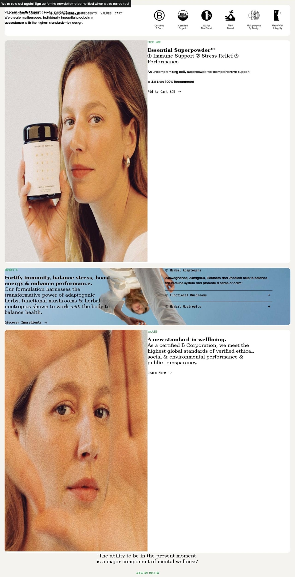 rounded Shopify theme site example amodernalchemy.com