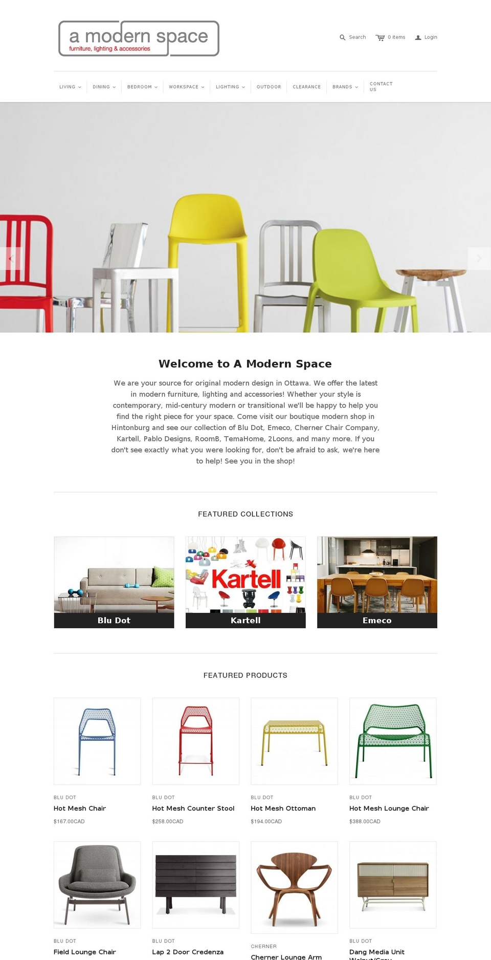 Loft Shopify theme site example amodernspace.ca