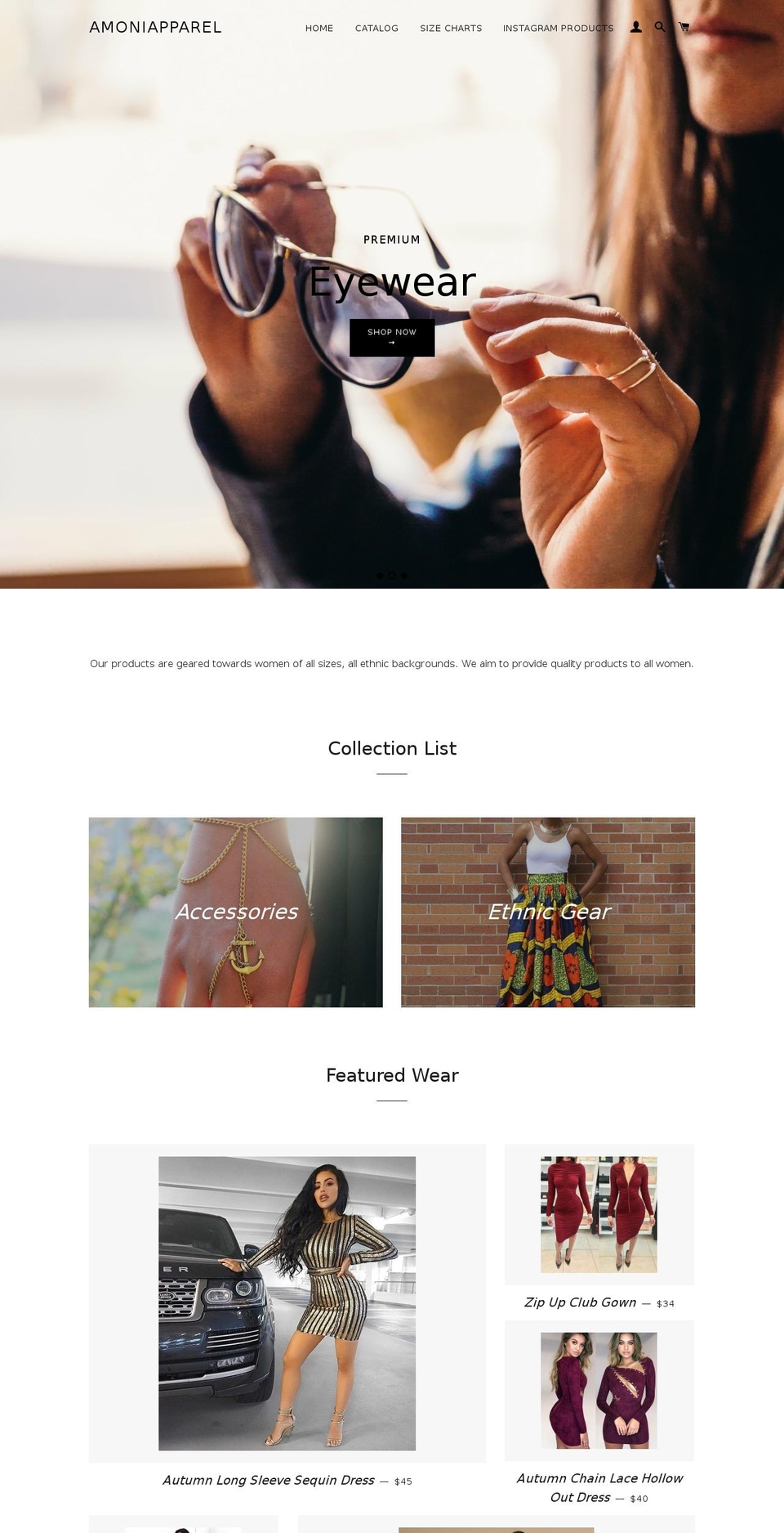 amoniapparel.com — Shopify storefront screenshot