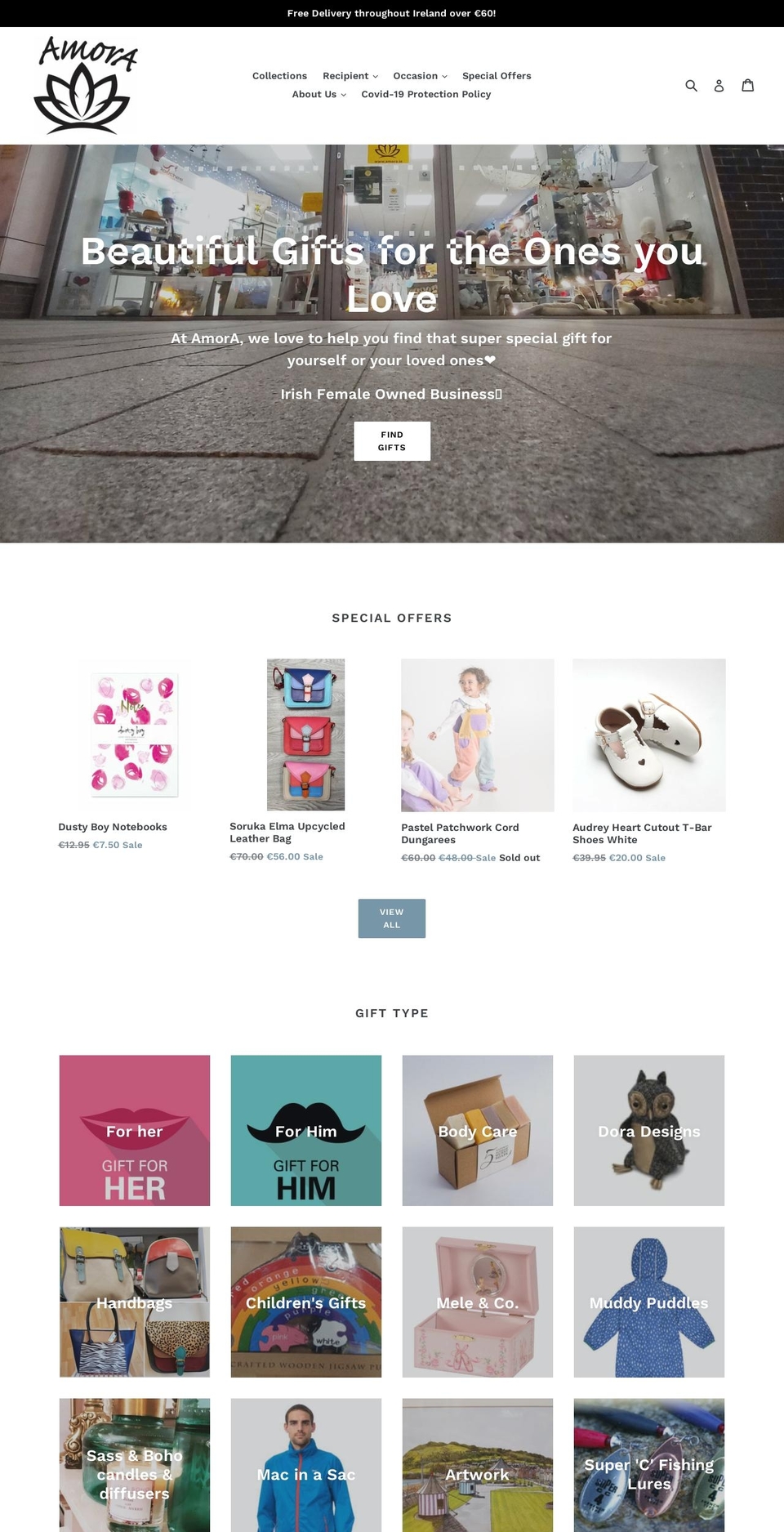 amora.ie shopify website screenshot