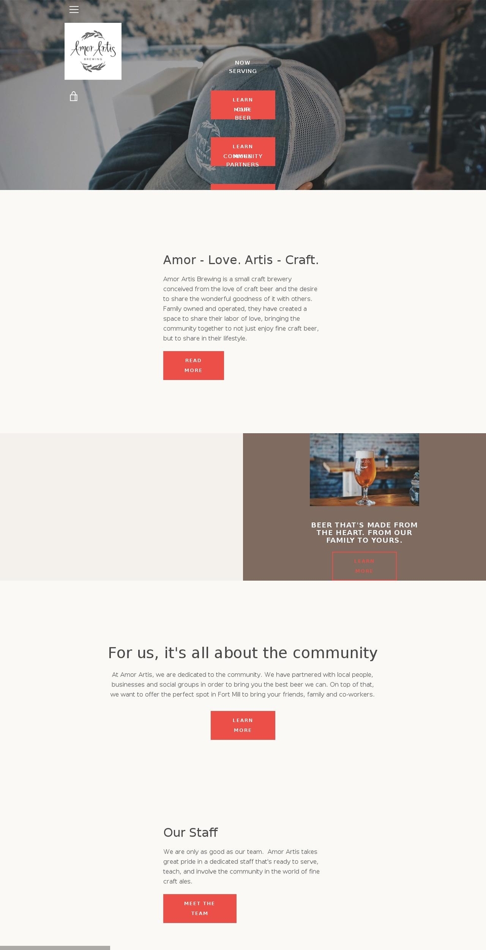 amorartisbrewing.com — Shopify storefront screenshot