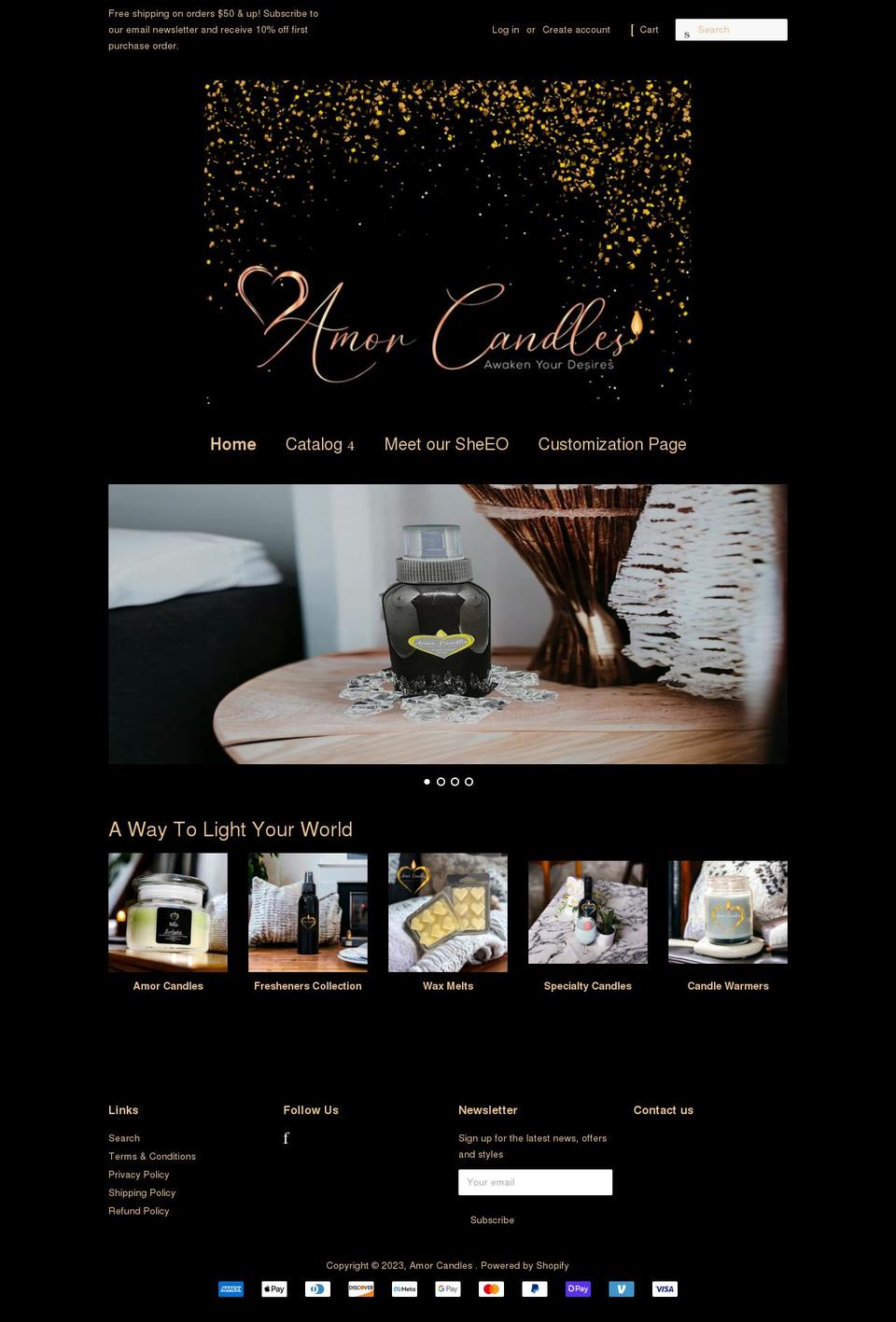amorcandles.net shopify website screenshot