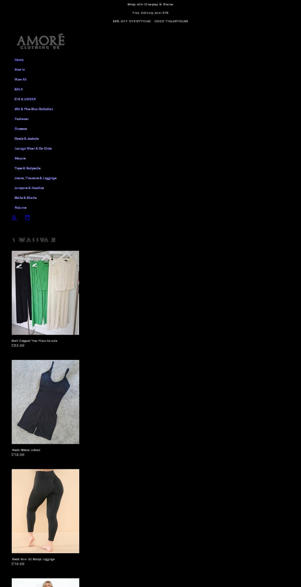 amoreclothinguk.co.uk shopify website screenshot