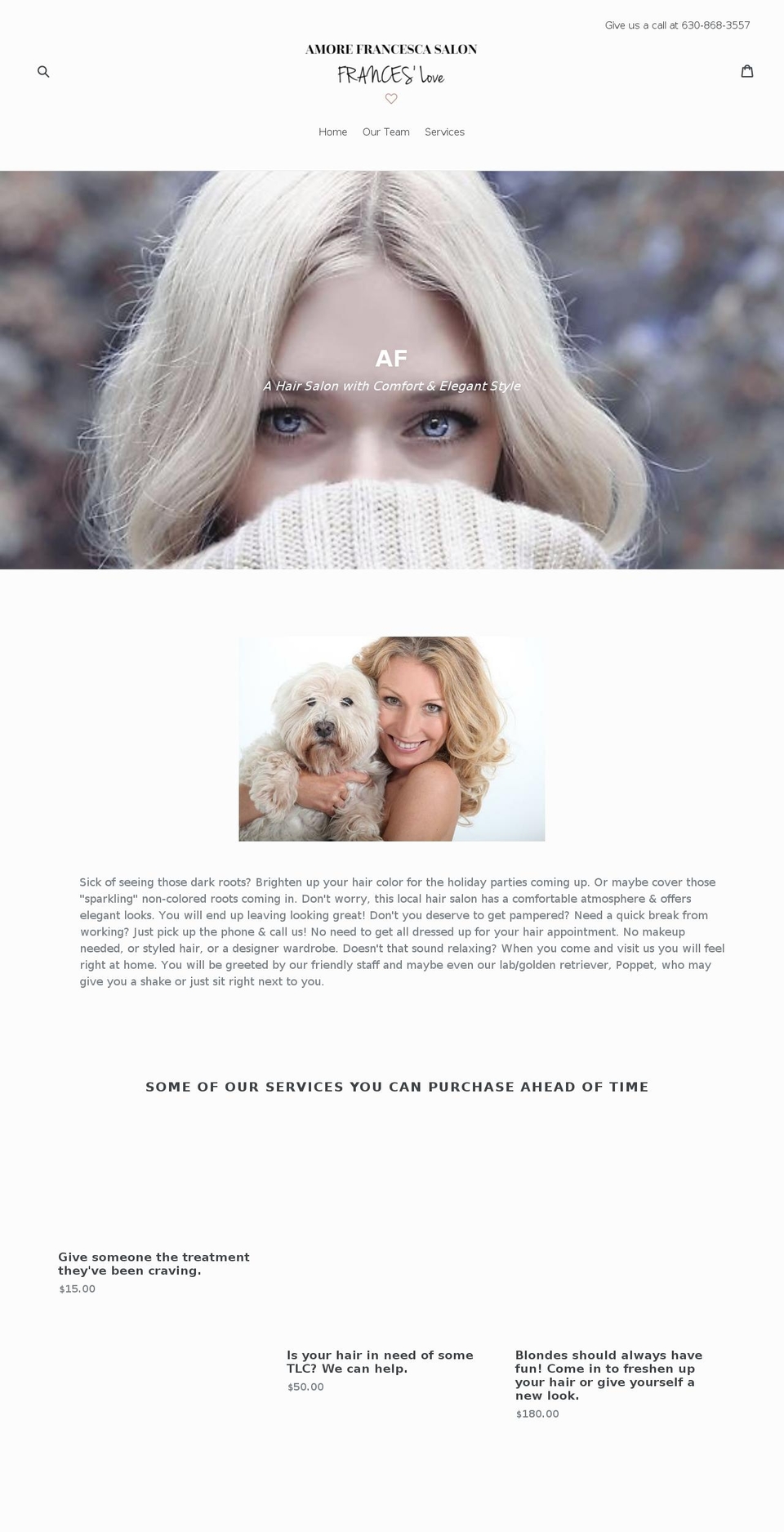 amorefrancescasalon.com — Shopify storefront screenshot