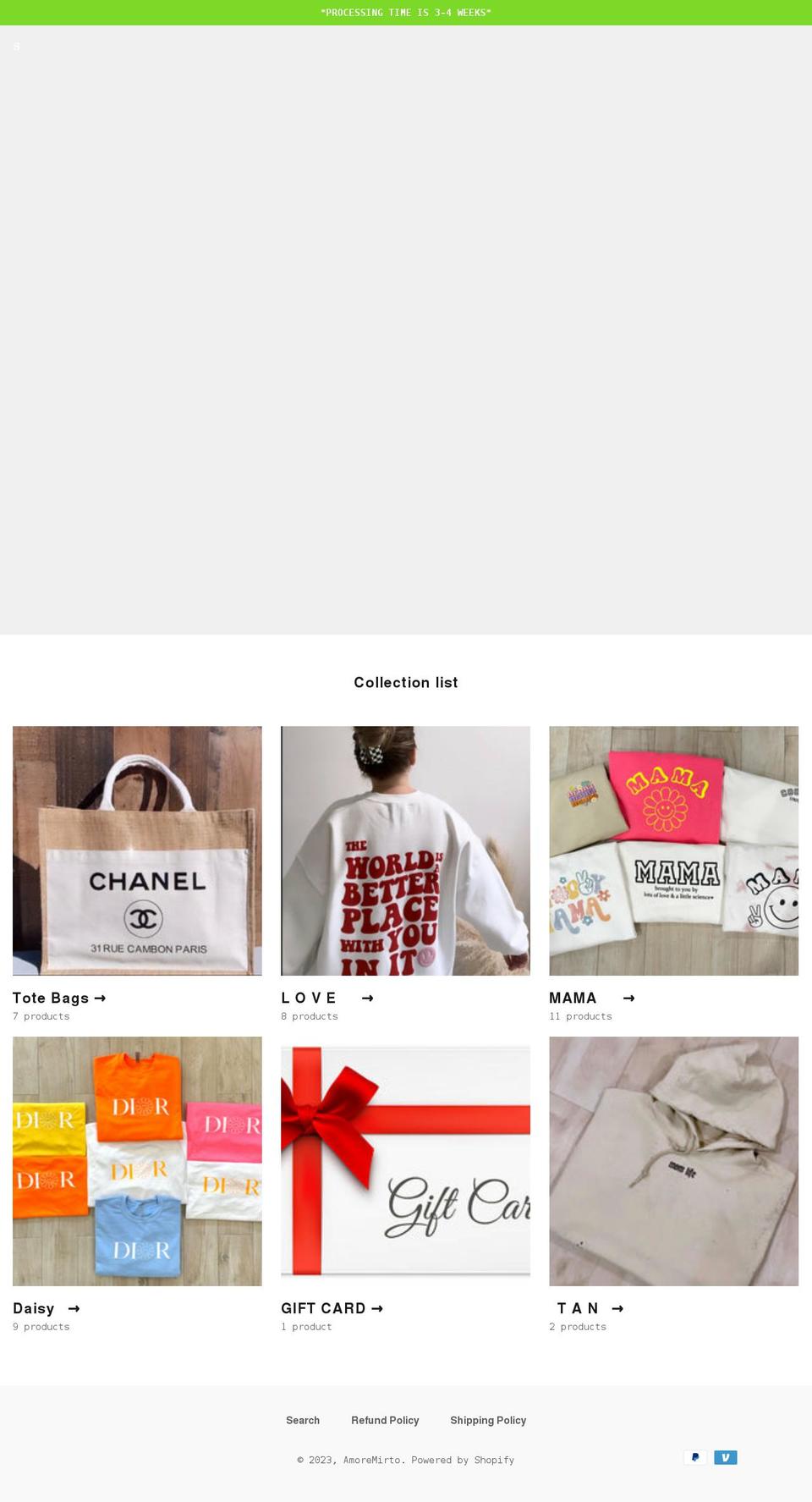 amoremirto.com shopify website screenshot