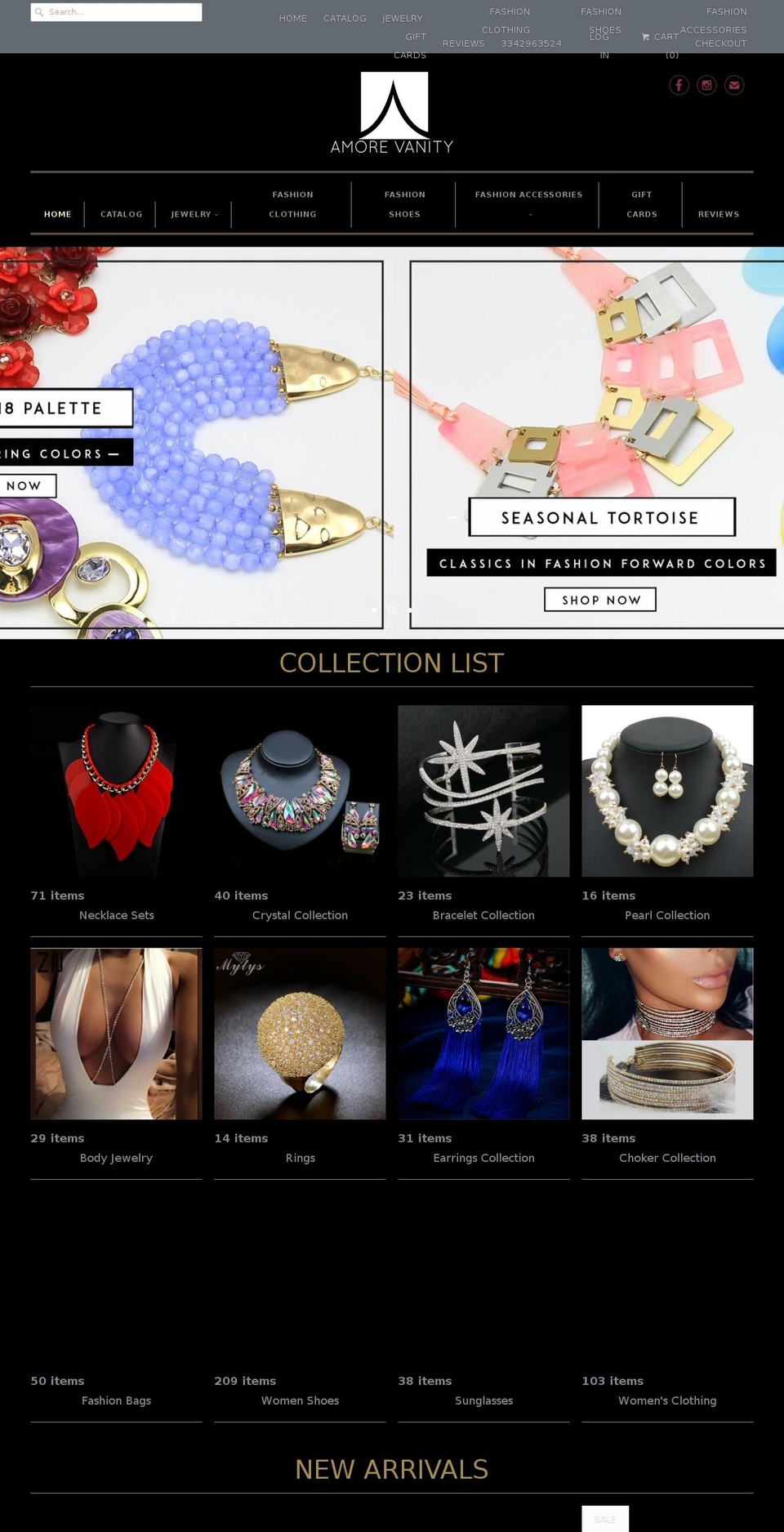 amorevanity.com — Shopify storefront screenshot