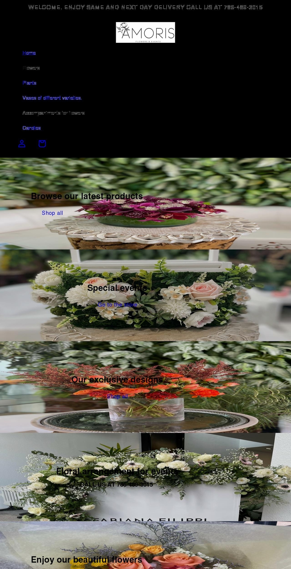 amorisflowers.com shopify website screenshot