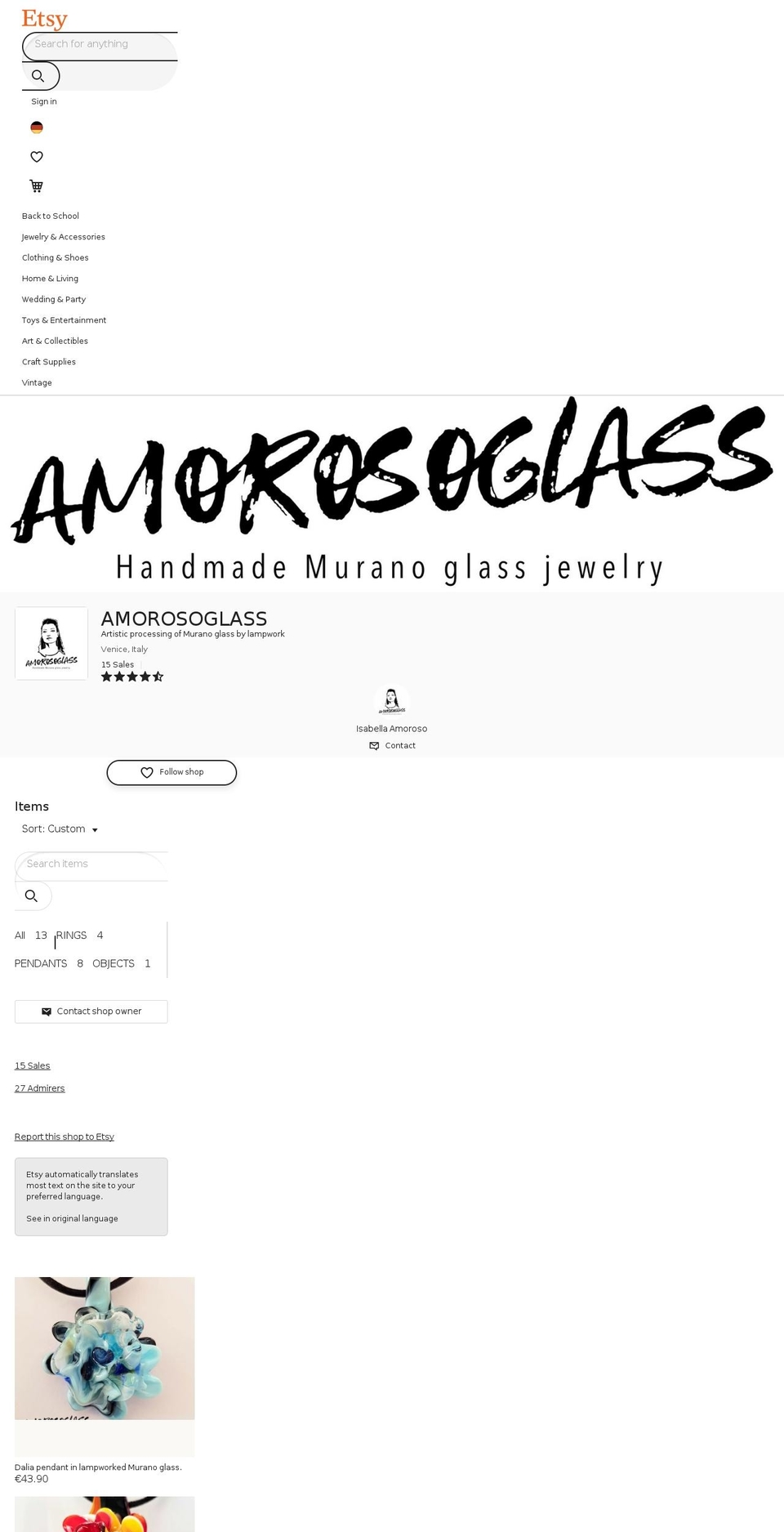 amorosoglass.com shopify website screenshot