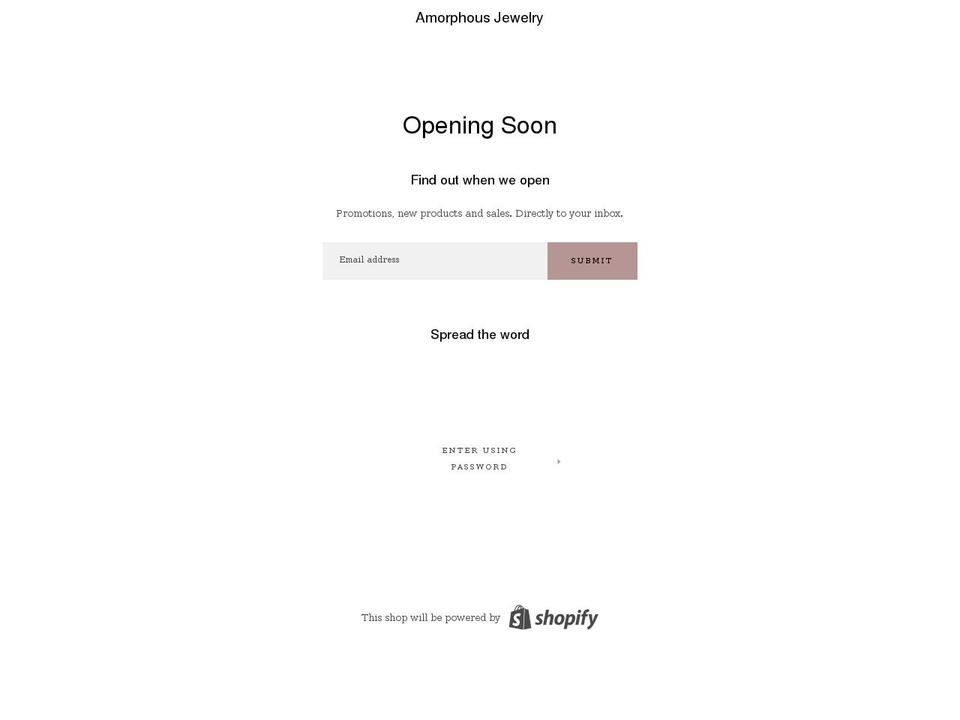 amorphousjewelry.com shopify website screenshot