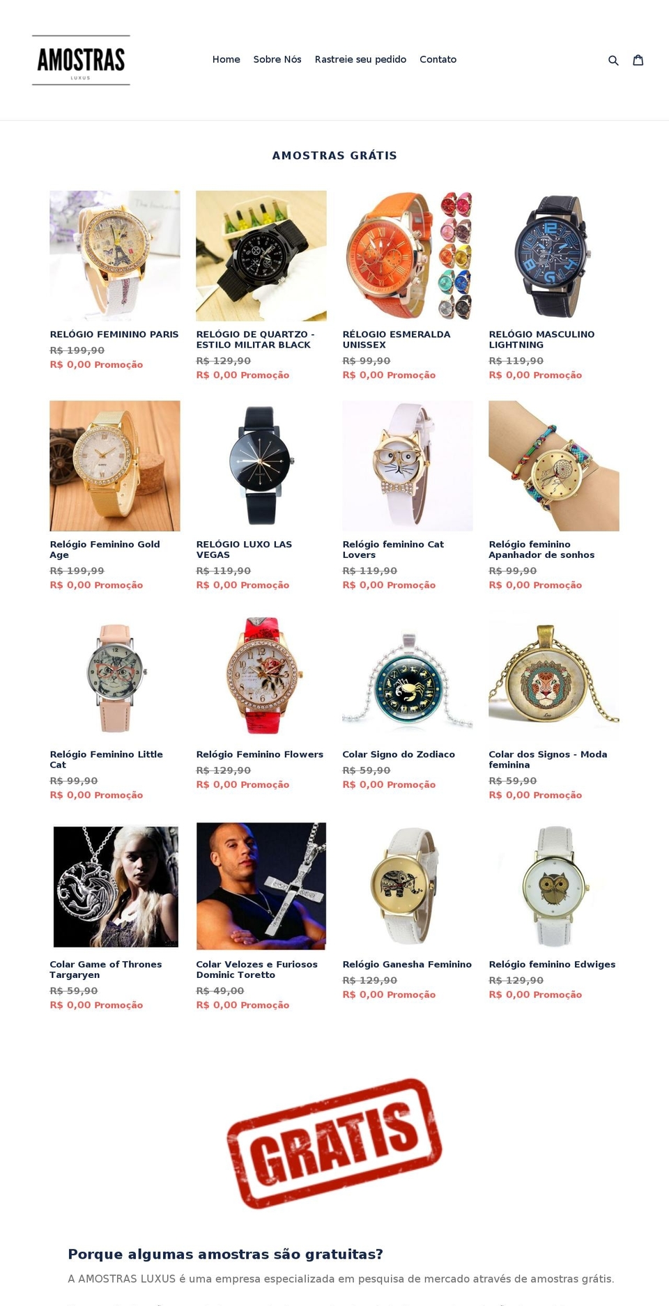 amostrasluxus.com — Shopify storefront screenshot
