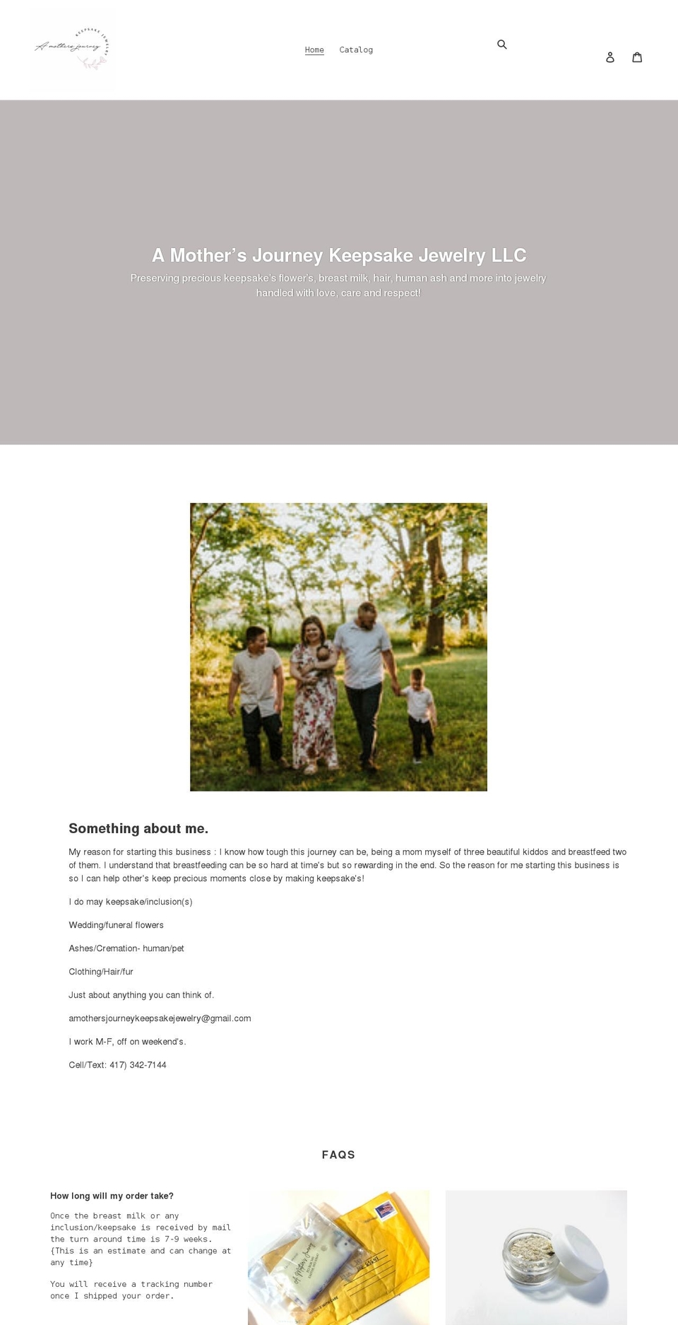 amothersjourneykeepsakejewelry.com shopify website screenshot