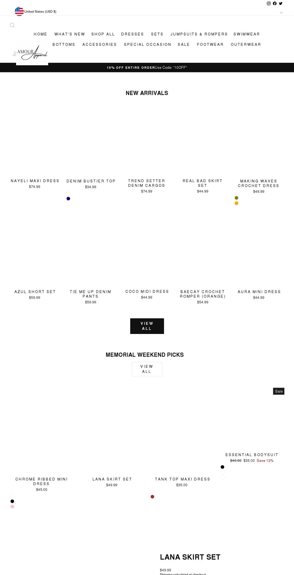 amourapparelco.com shopify website screenshot