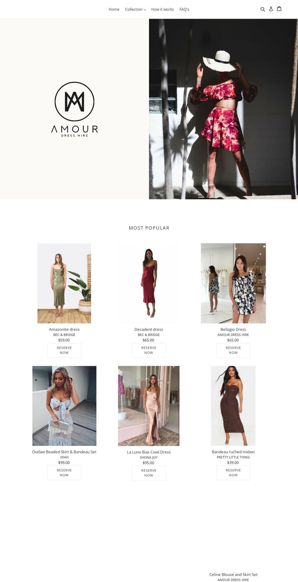 amourdresshire.com.au shopify website screenshot