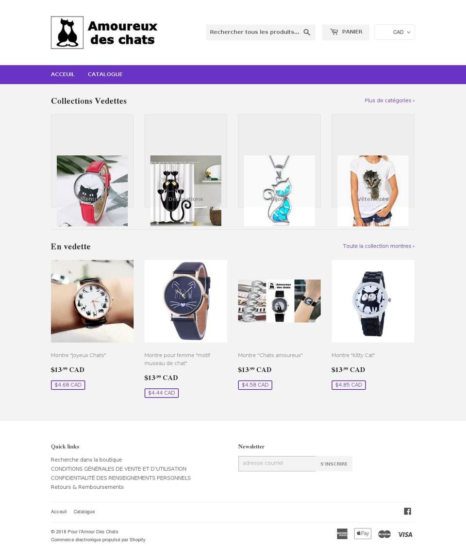 amoureuxdeschats.com — Shopify storefront screenshot