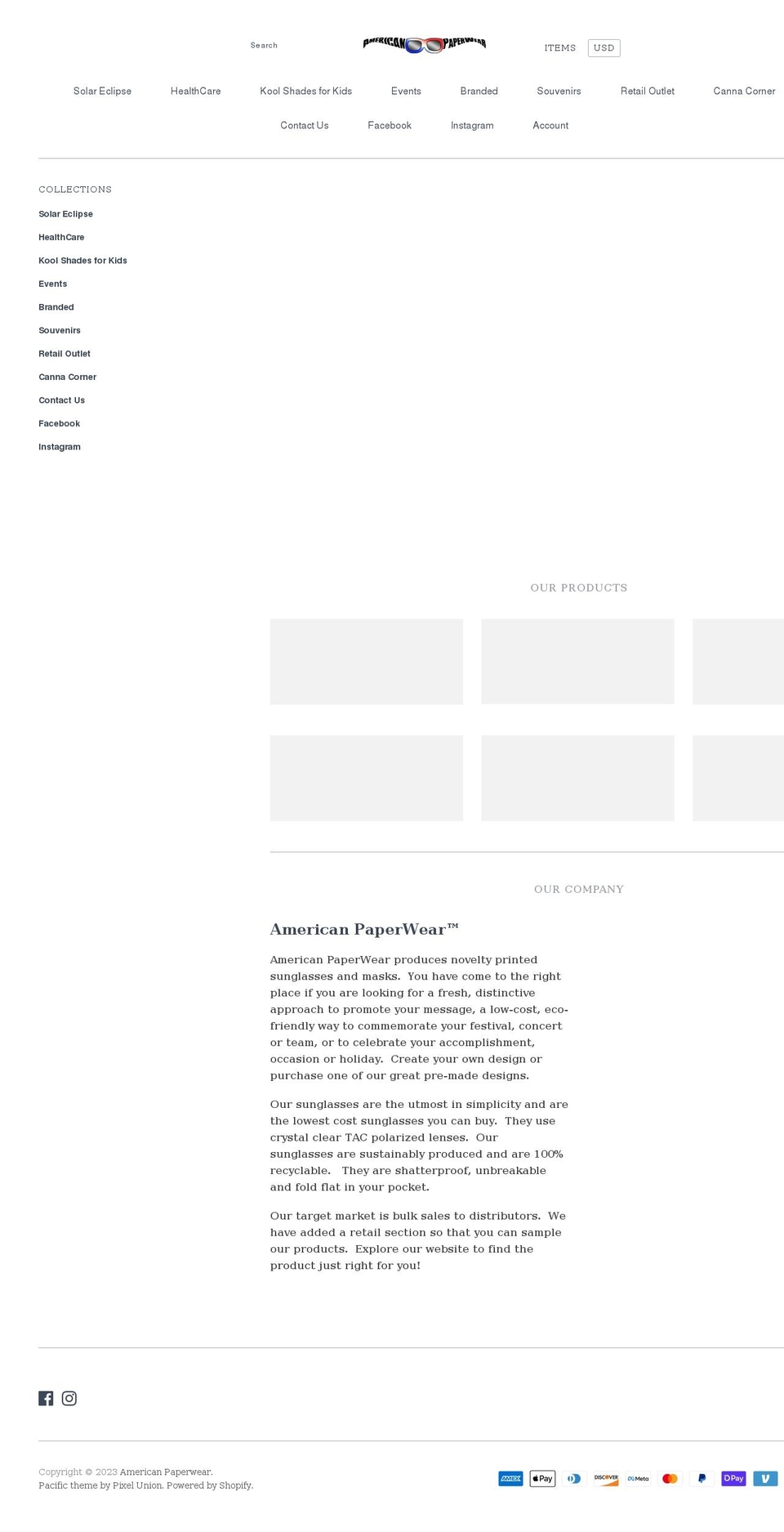 ampaperwear.com shopify website screenshot