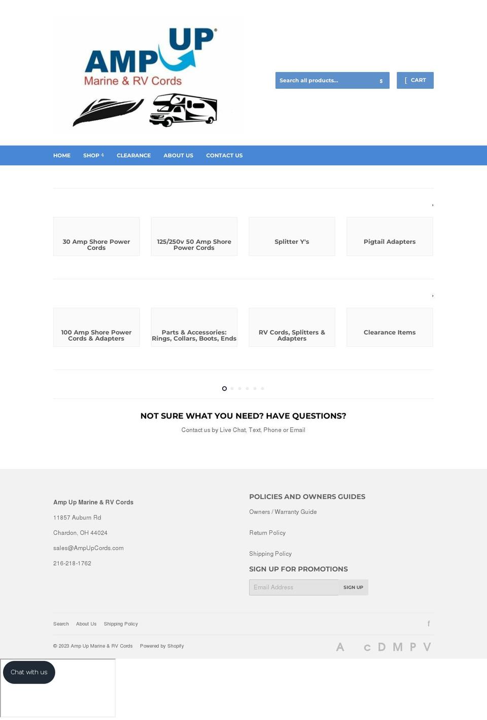 ampupcords.com shopify website screenshot