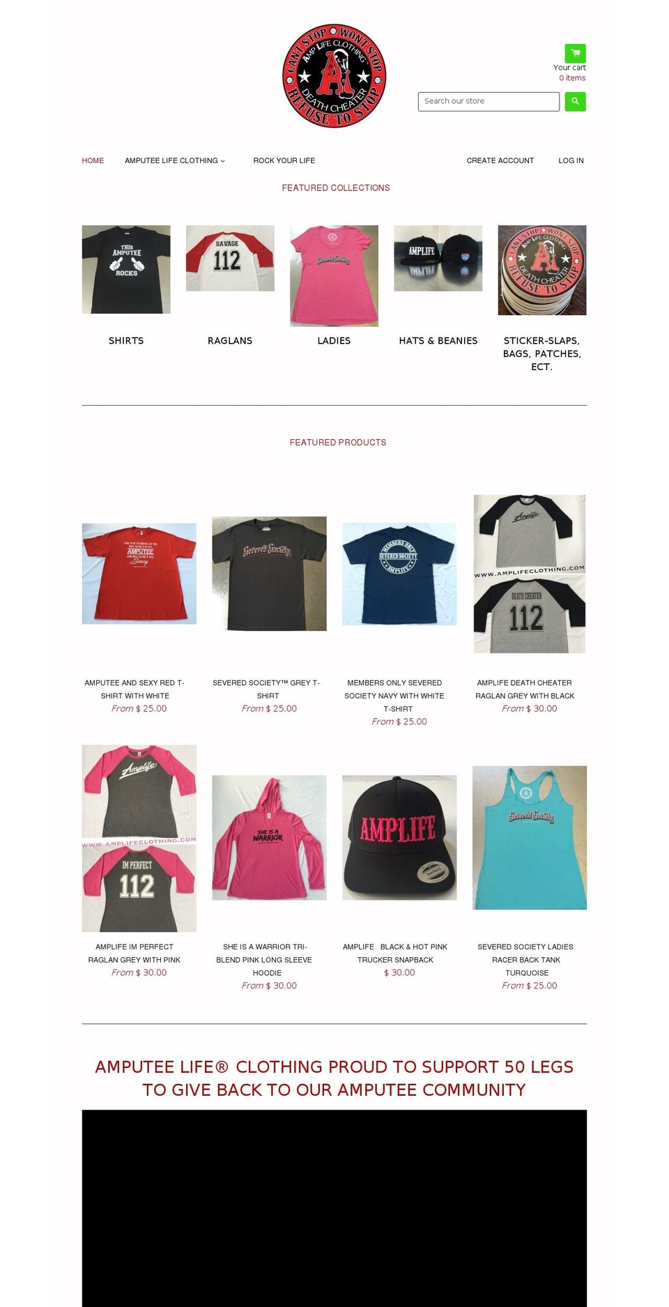 amputeelifecustoms.com — Shopify storefront screenshot