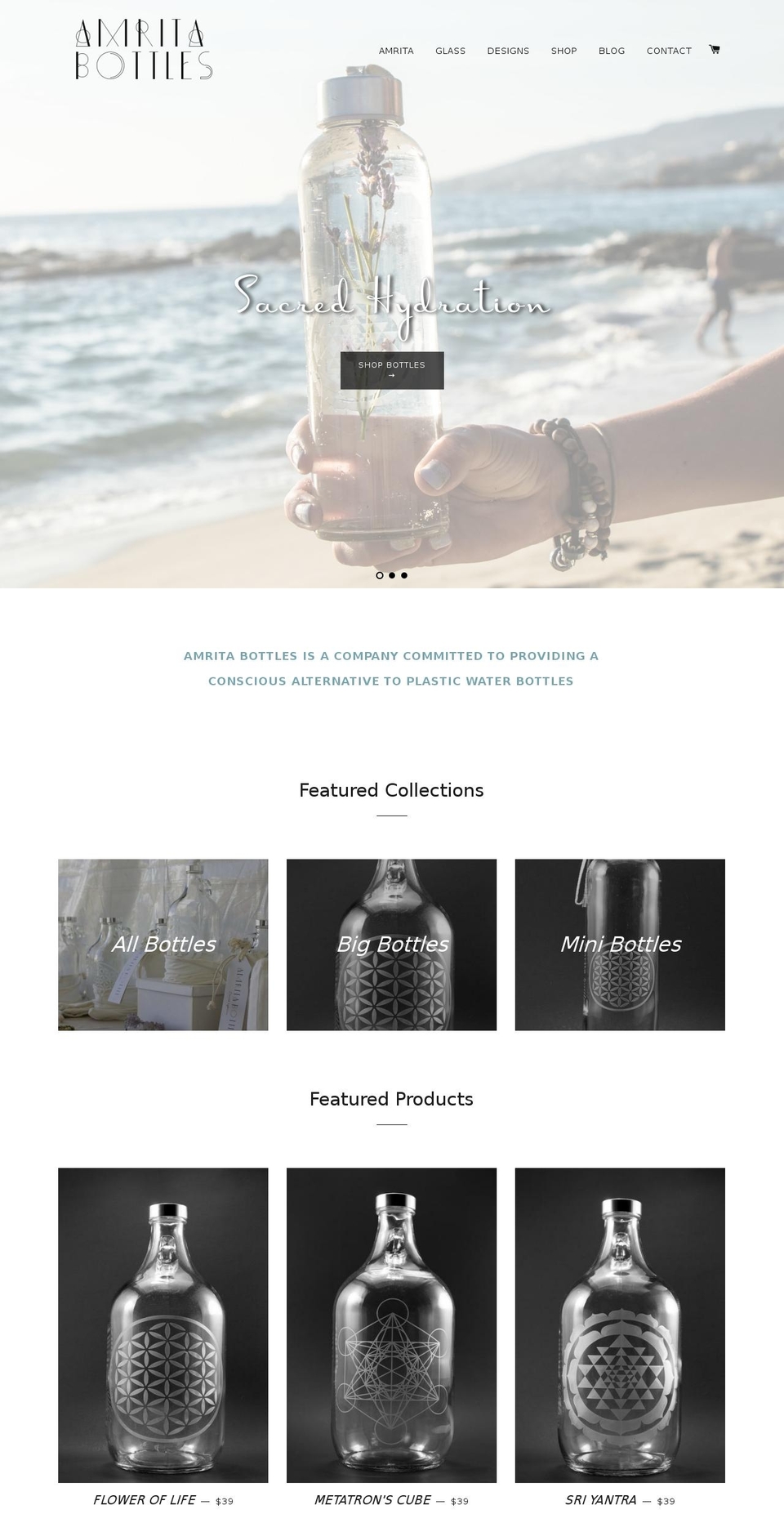 amritabottles.com shopify website screenshot