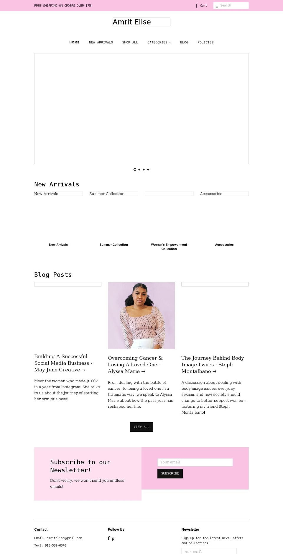 amritelise.com shopify website screenshot