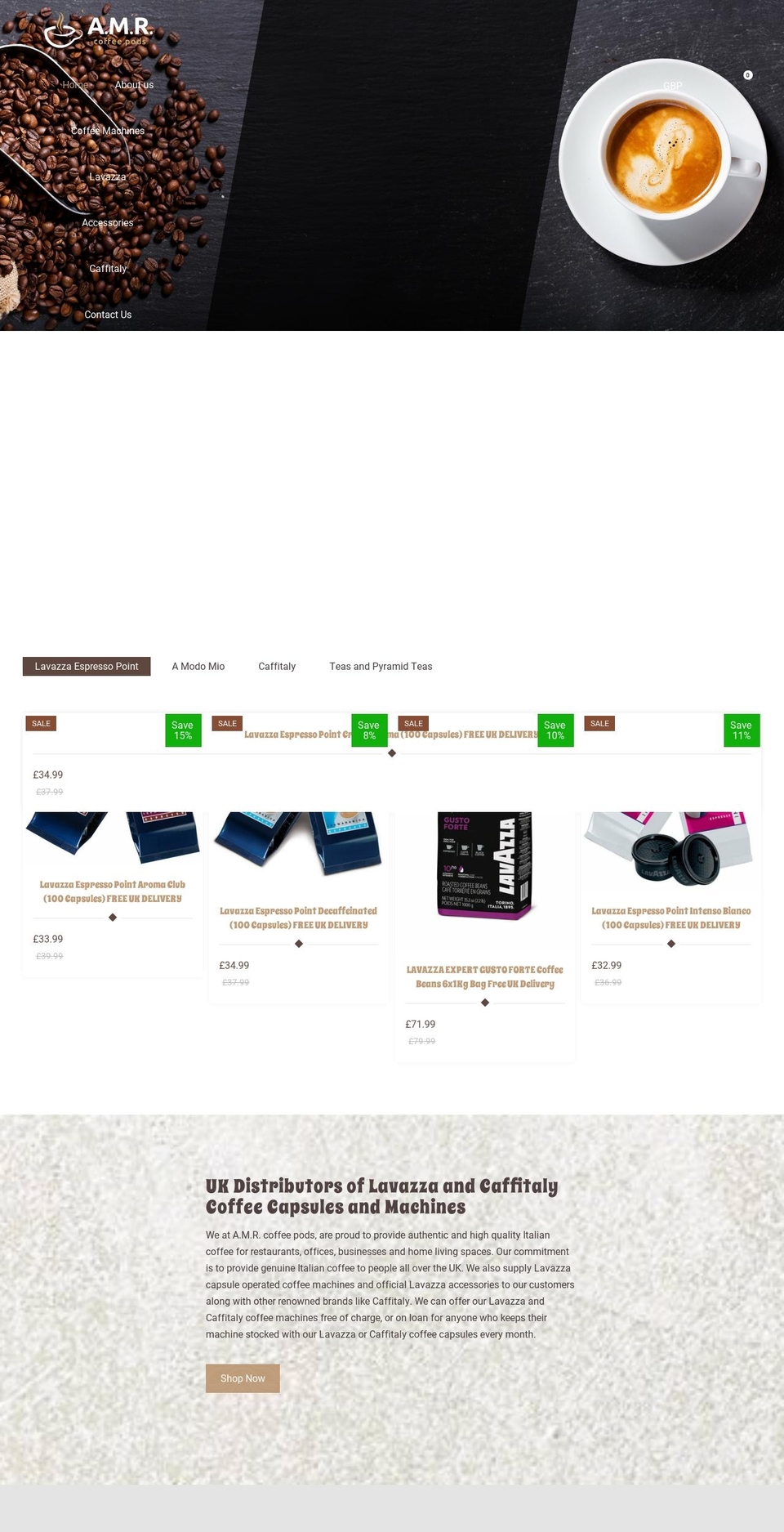 amrlavazza.com — Shopify storefront screenshot