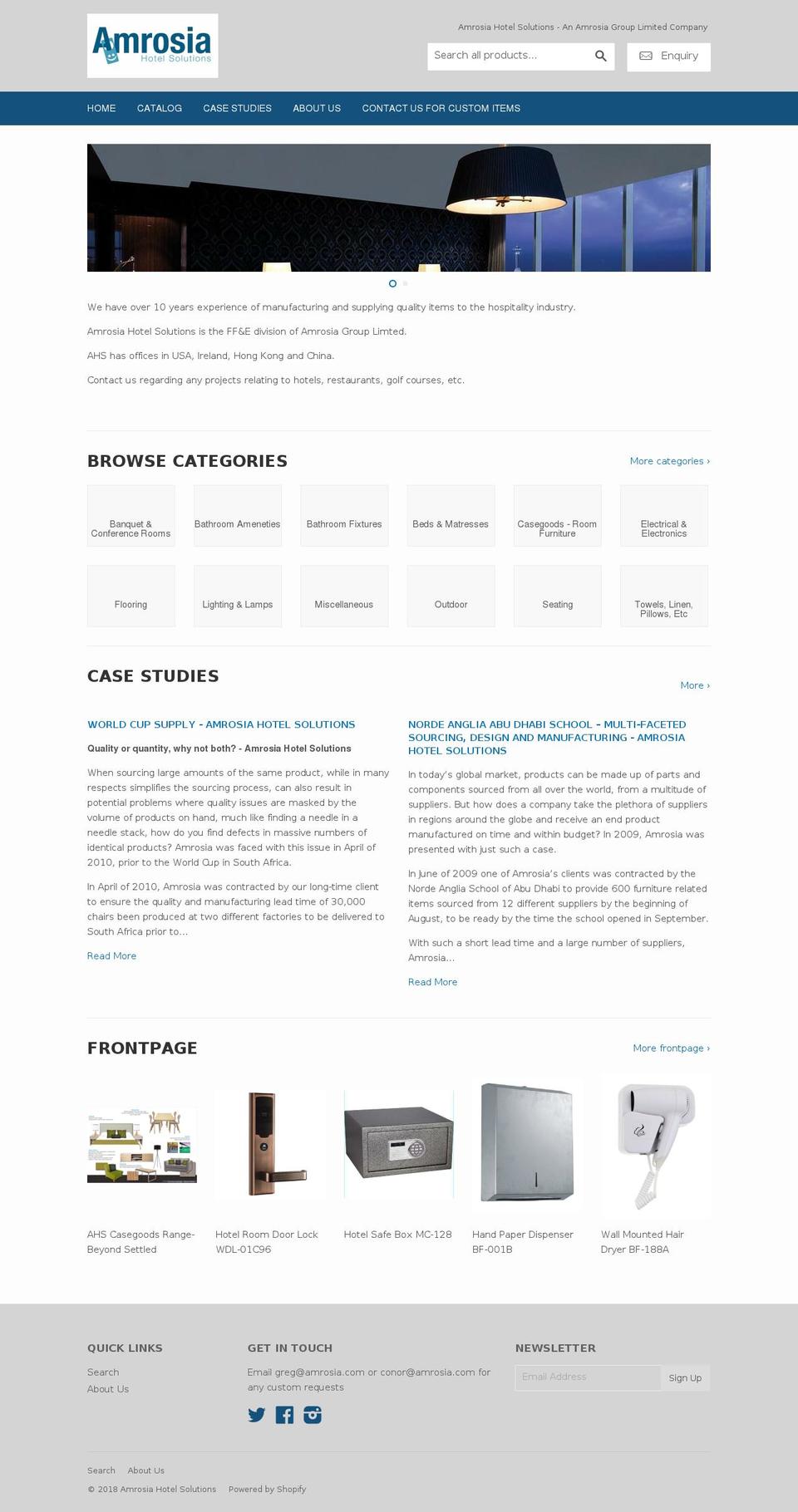 amrosiahotelsolutions.com — Shopify storefront screenshot