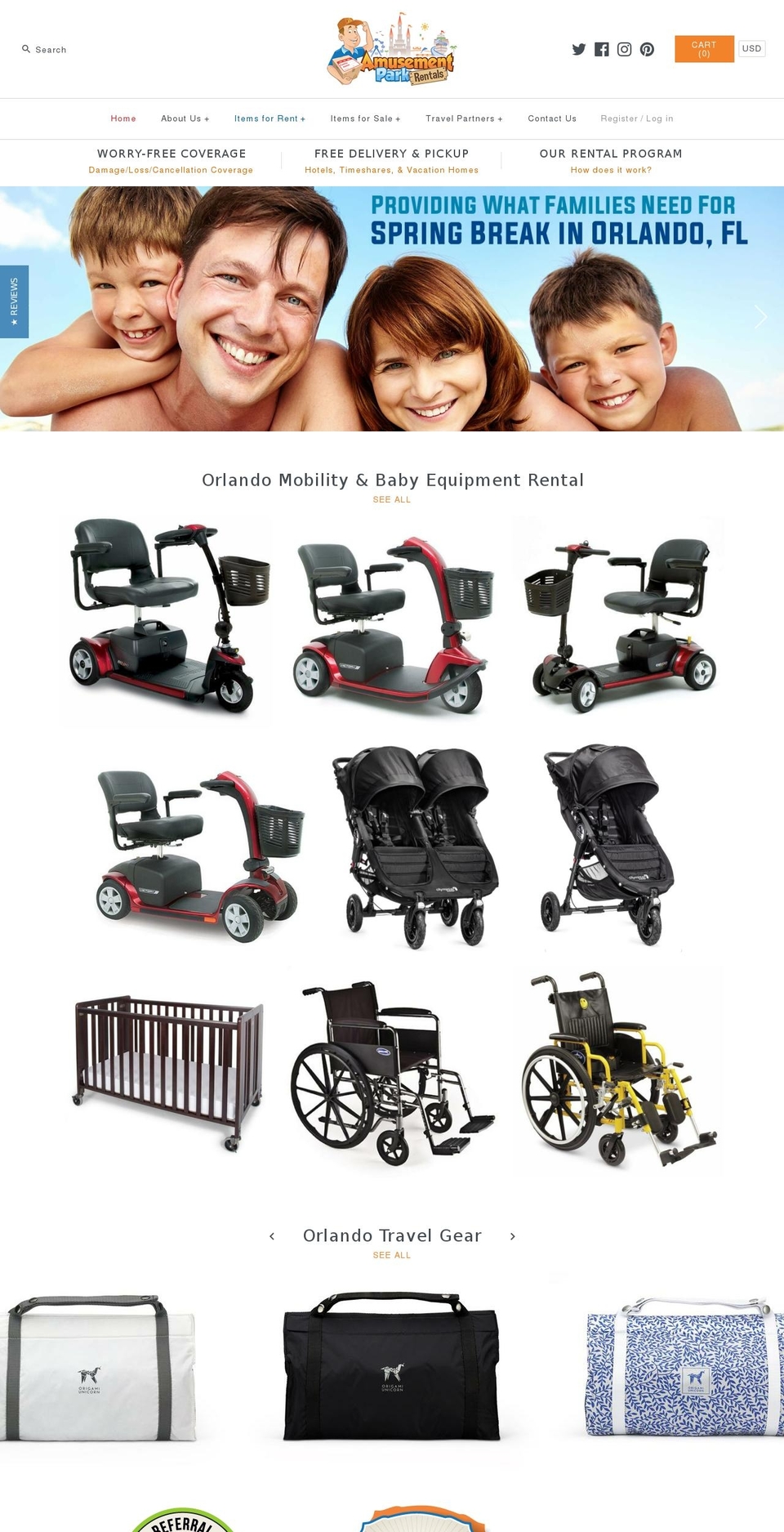 amusementparkrentals.com shopify website screenshot