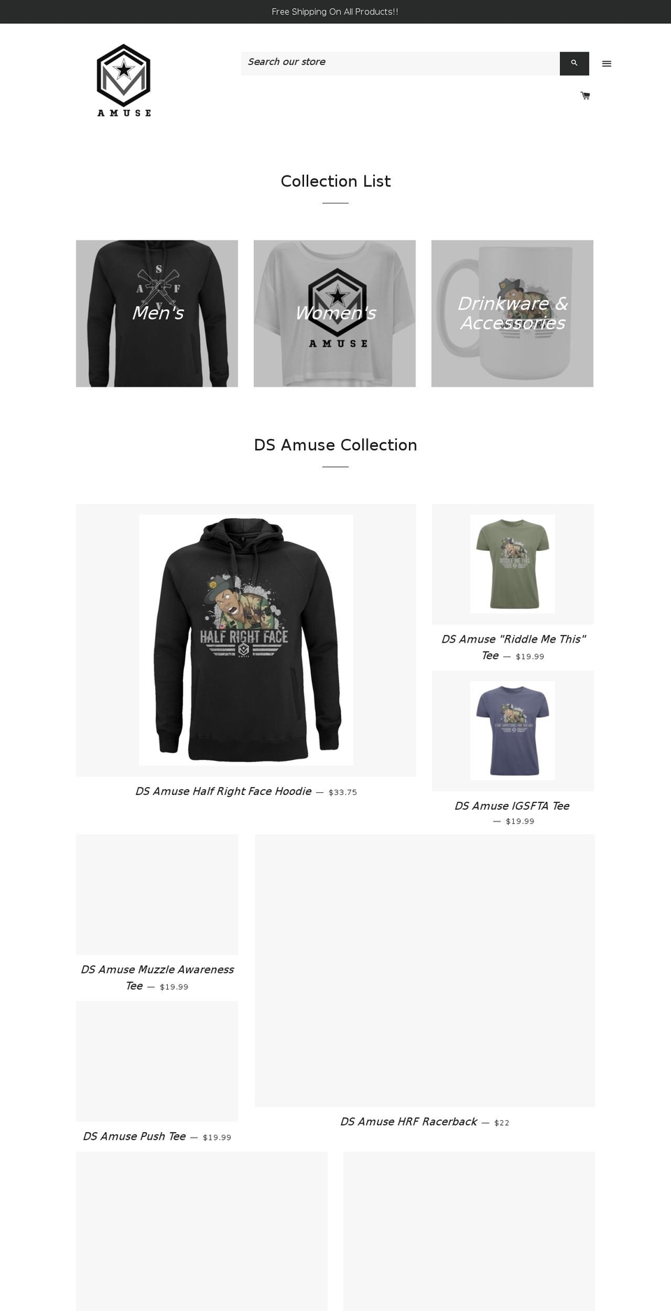 amusemerchandise.com — Shopify storefront screenshot