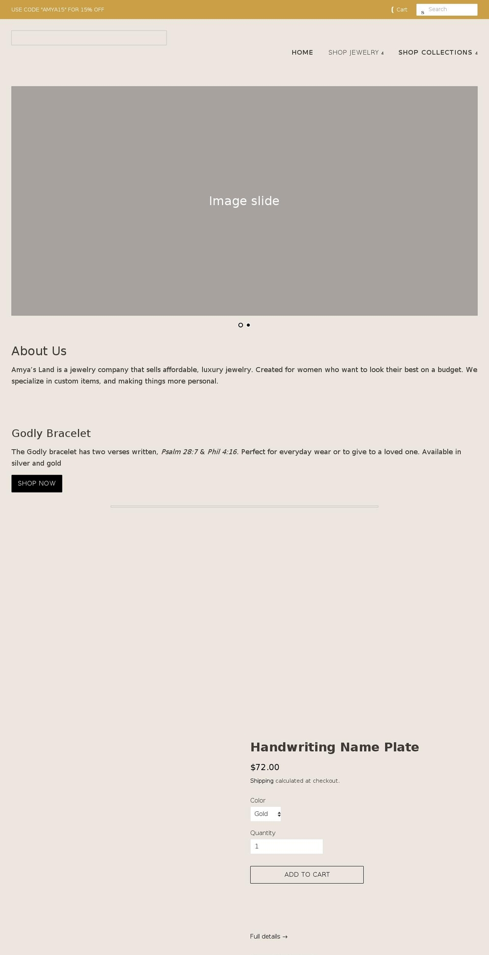 amyasland.com shopify website screenshot