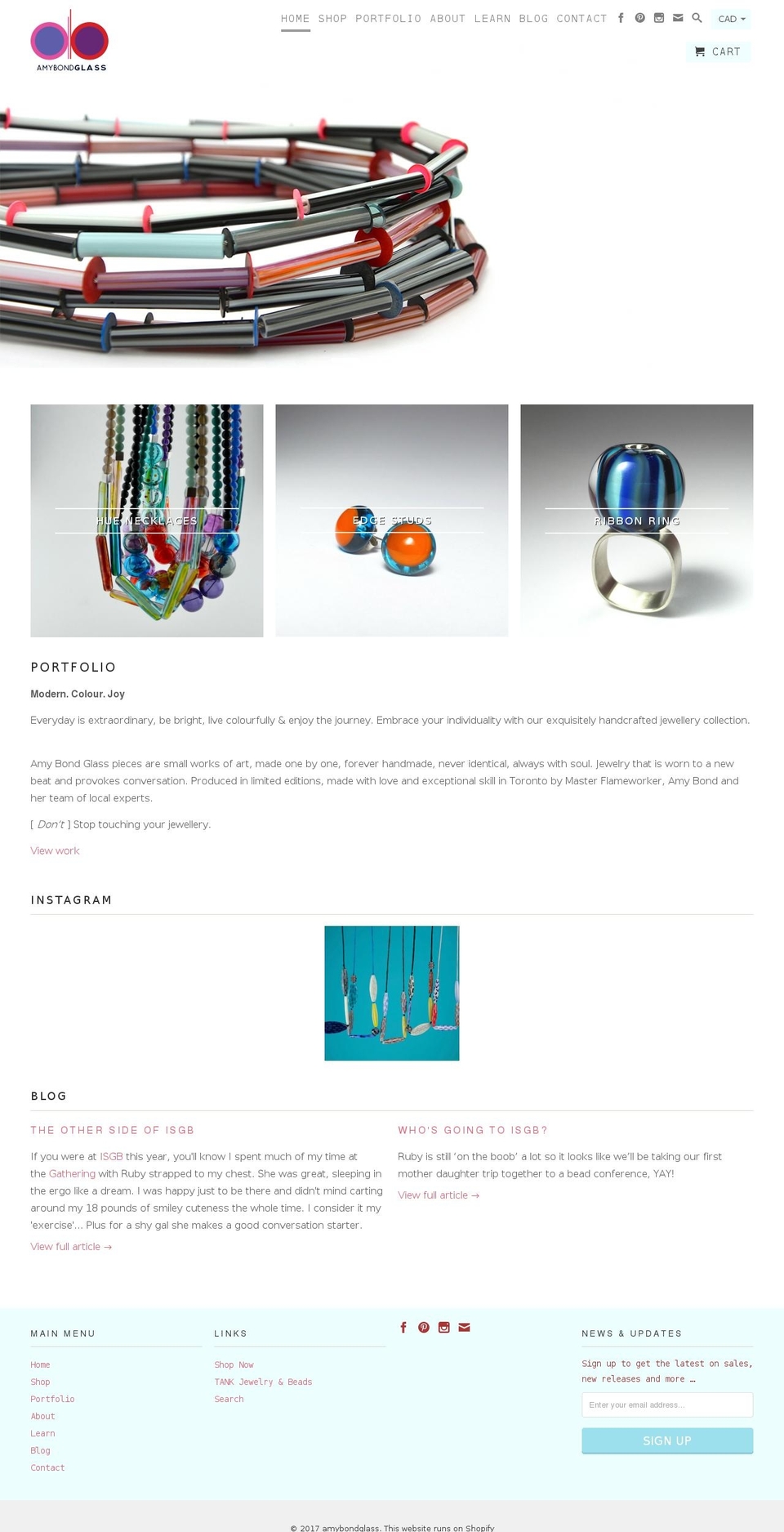 Artisan Shopify theme site example amybondglass.com