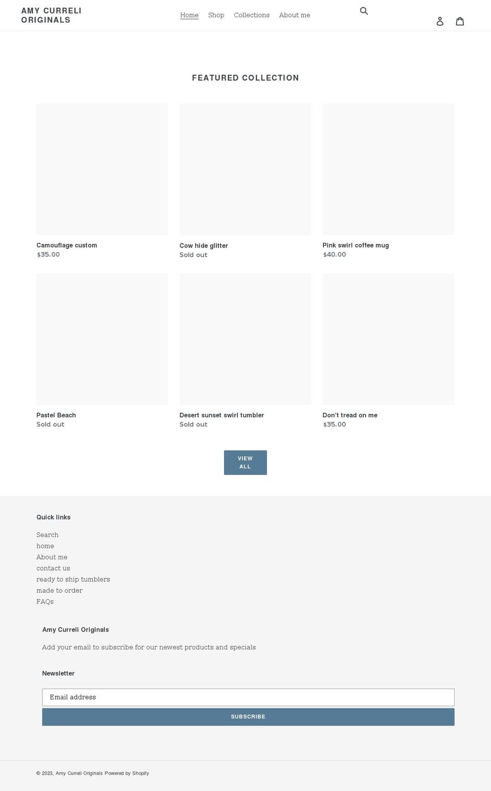 amycurrelioriginals.com shopify website screenshot