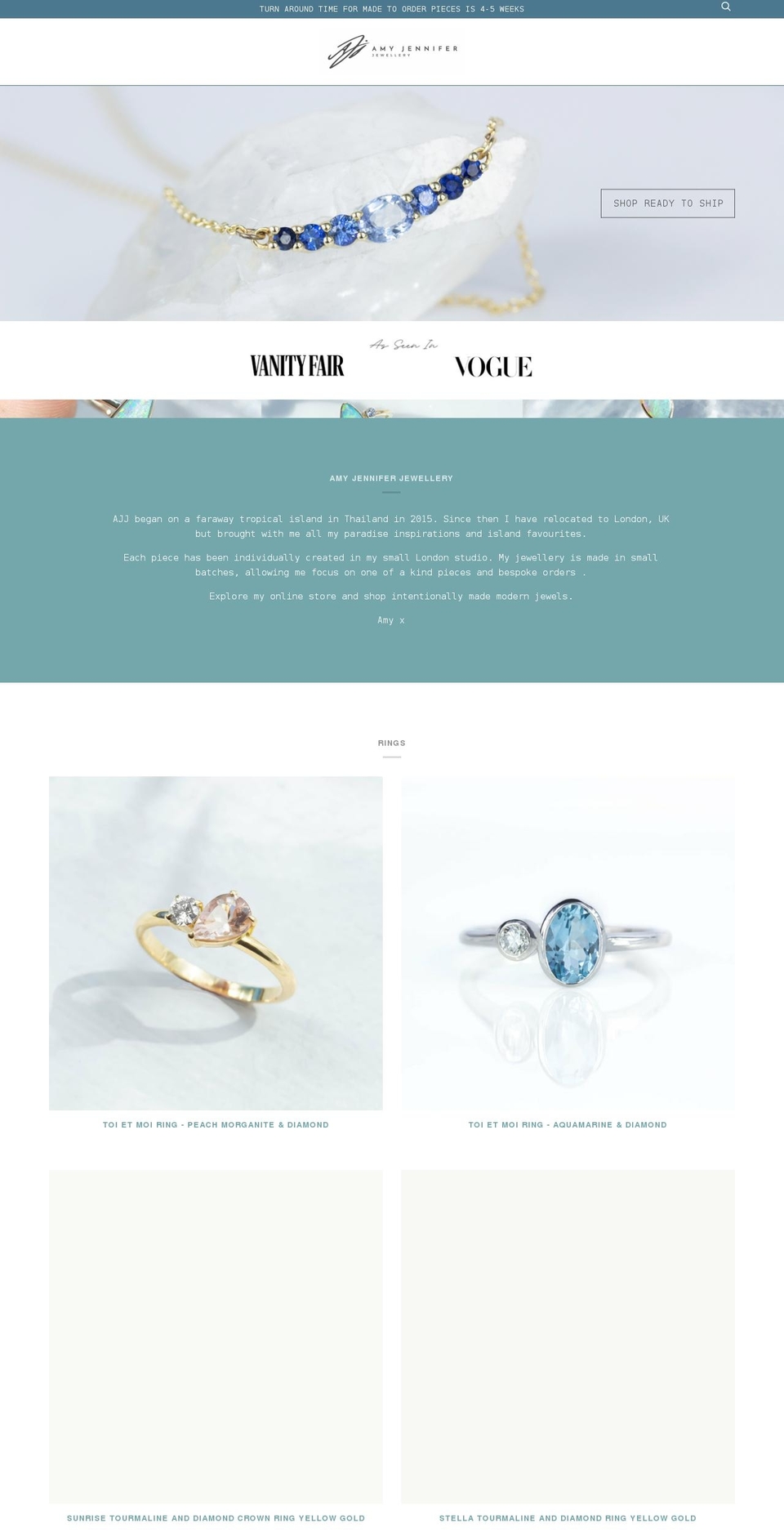 amyjenniferjewellery.com shopify website screenshot