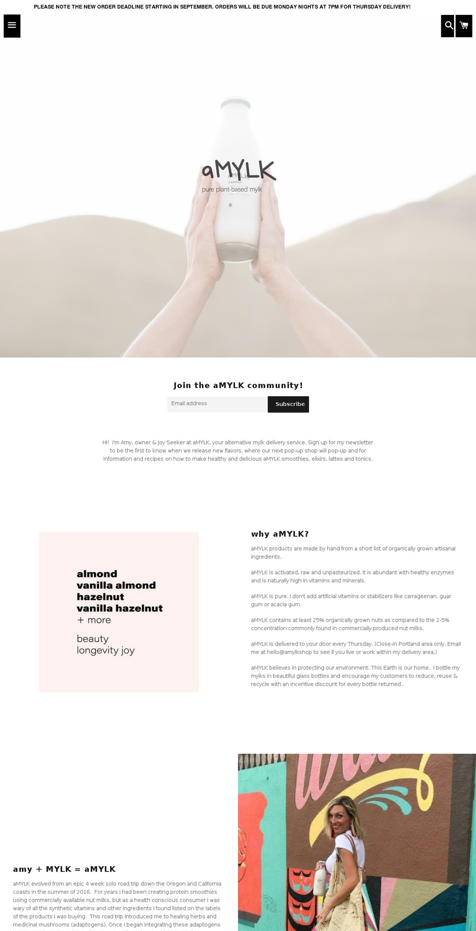 amylkshop.com shopify website screenshot