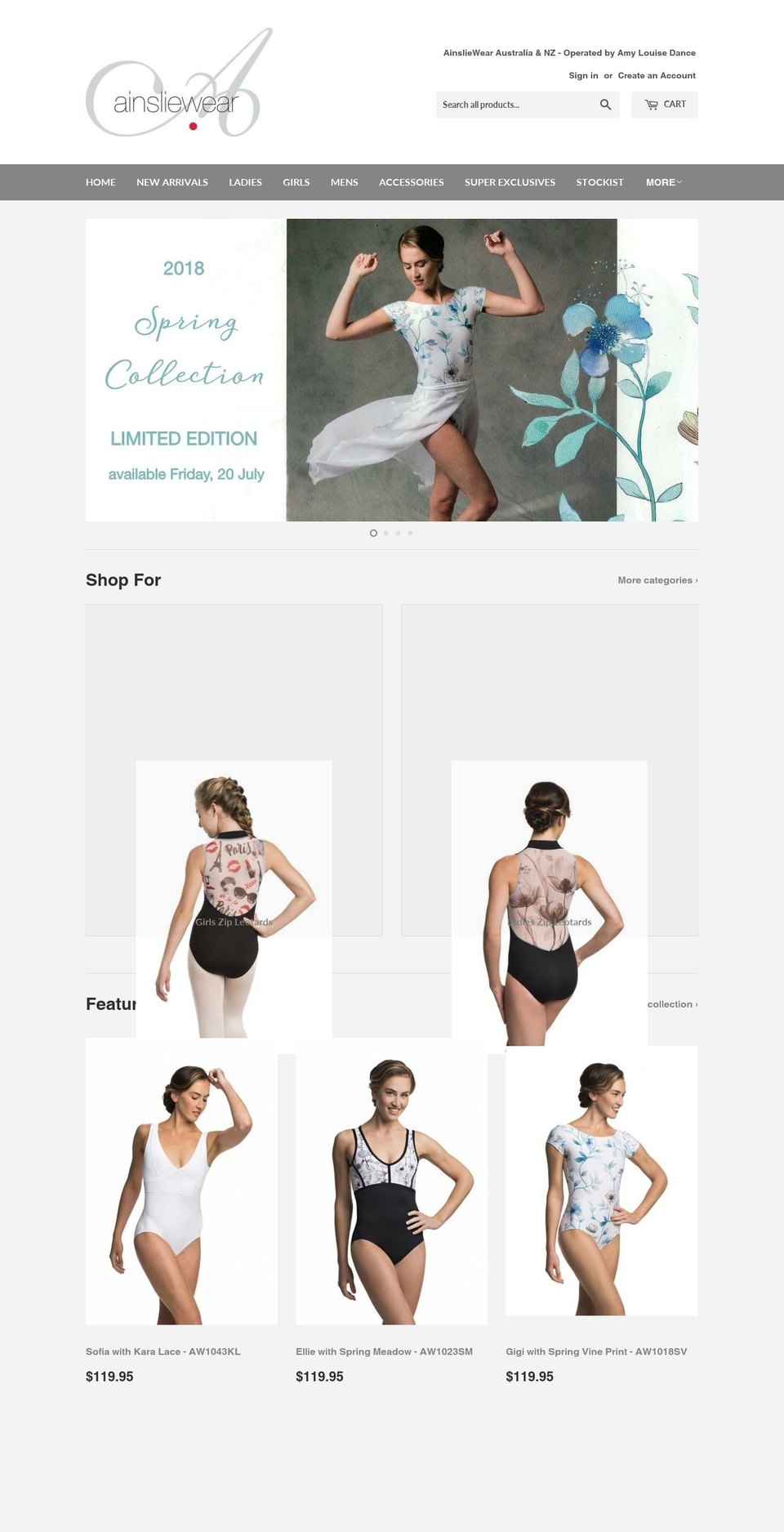 amylouisedancewear.com shopify website screenshot