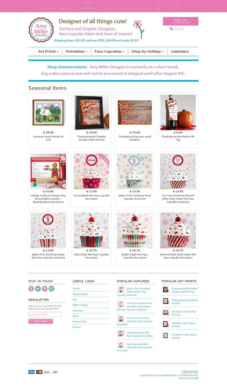 amymillerdesigns.net shopify website screenshot