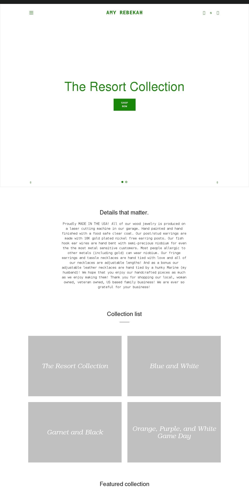 amyrebekah.com shopify website screenshot
