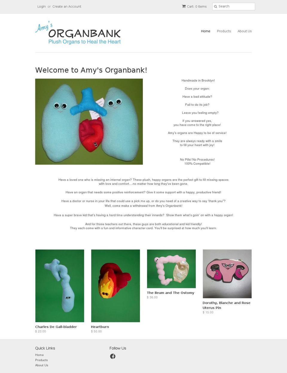 amysorgans.com — Shopify storefront screenshot