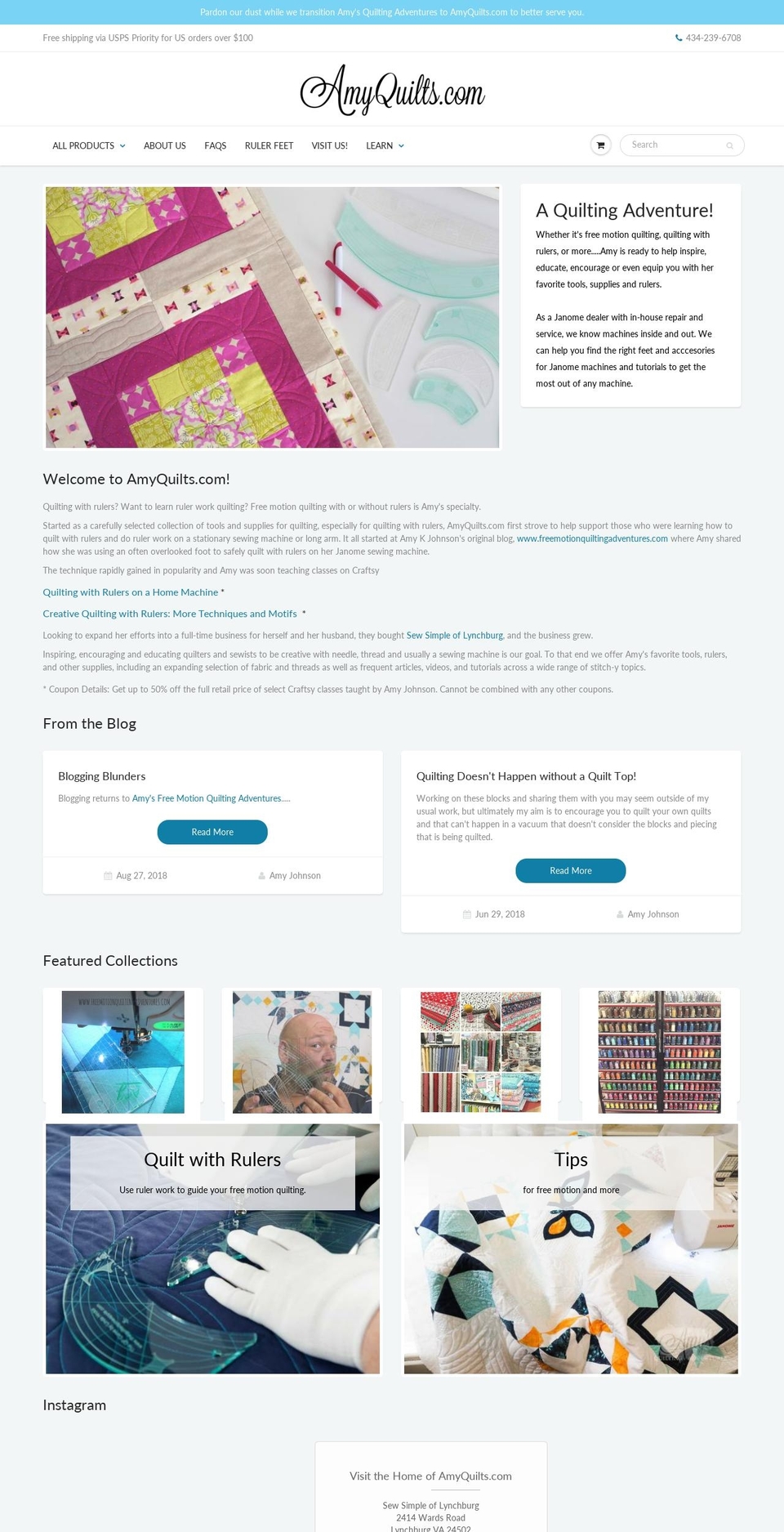 amysquiltingadventure.com — Shopify storefront screenshot