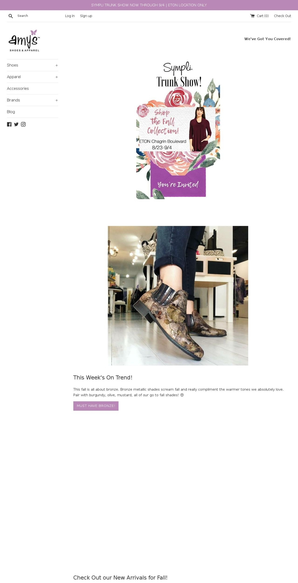 amysshoes.com shopify website screenshot