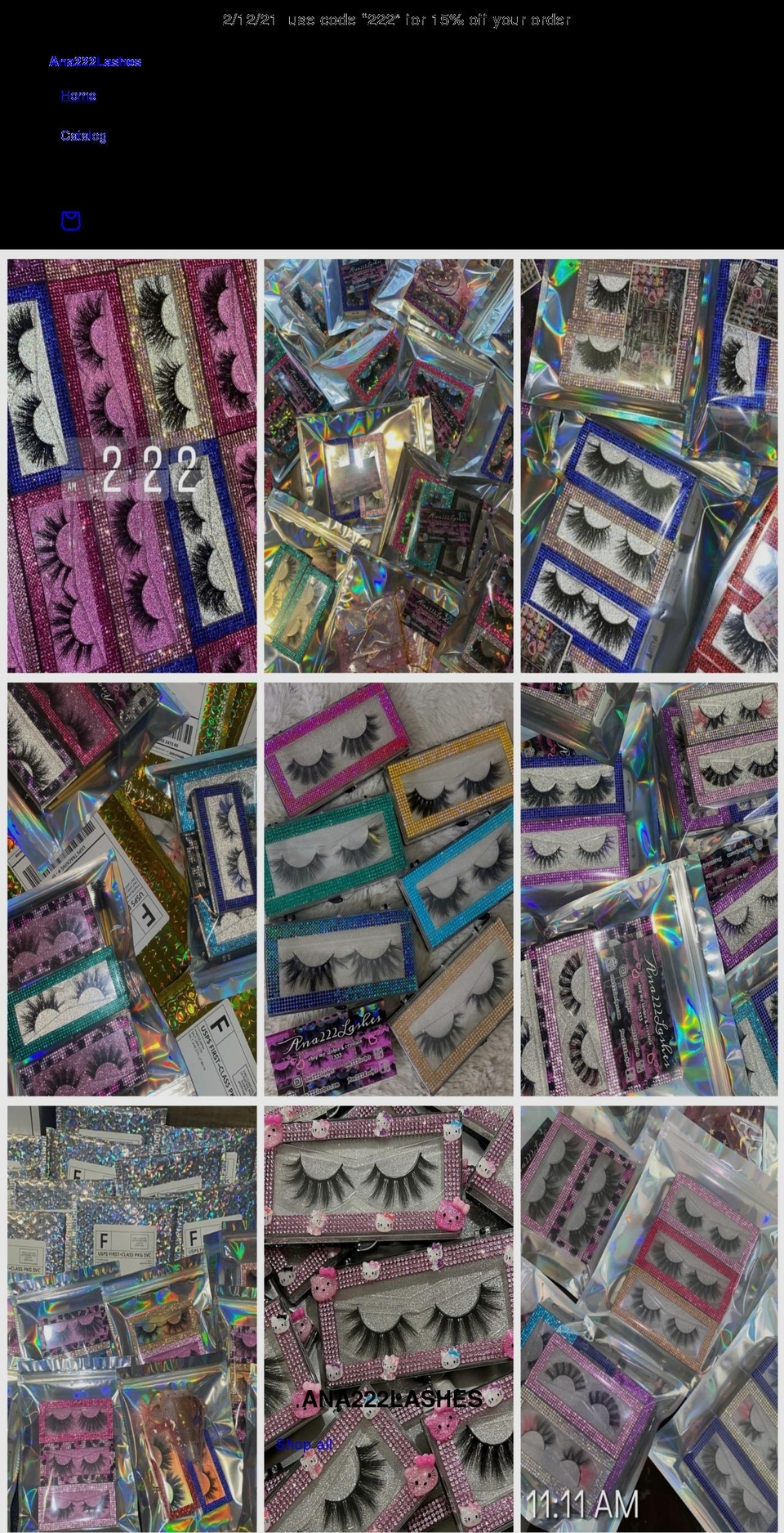 ana222lashes.com shopify website screenshot