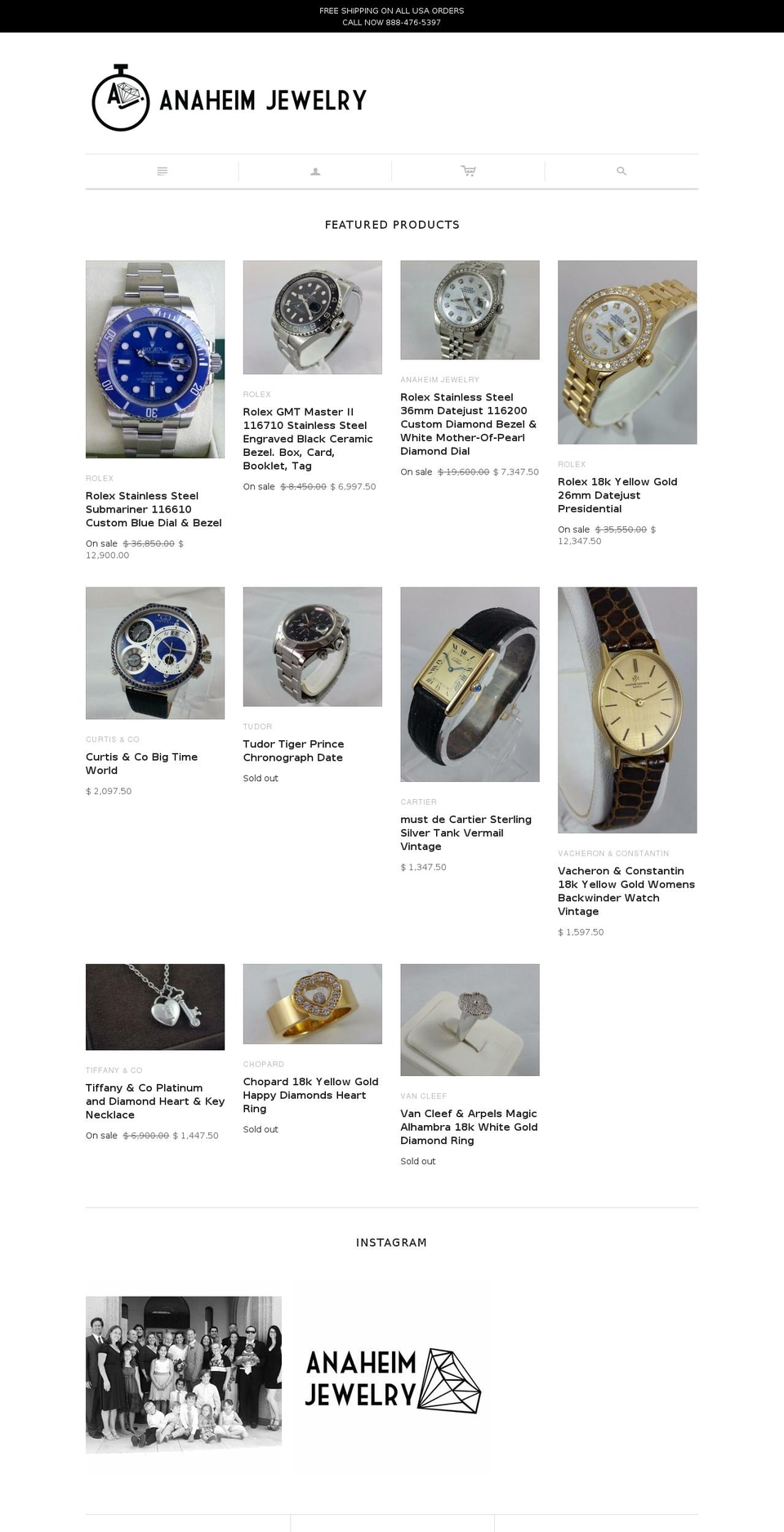 anaheimjewelry.com shopify website screenshot
