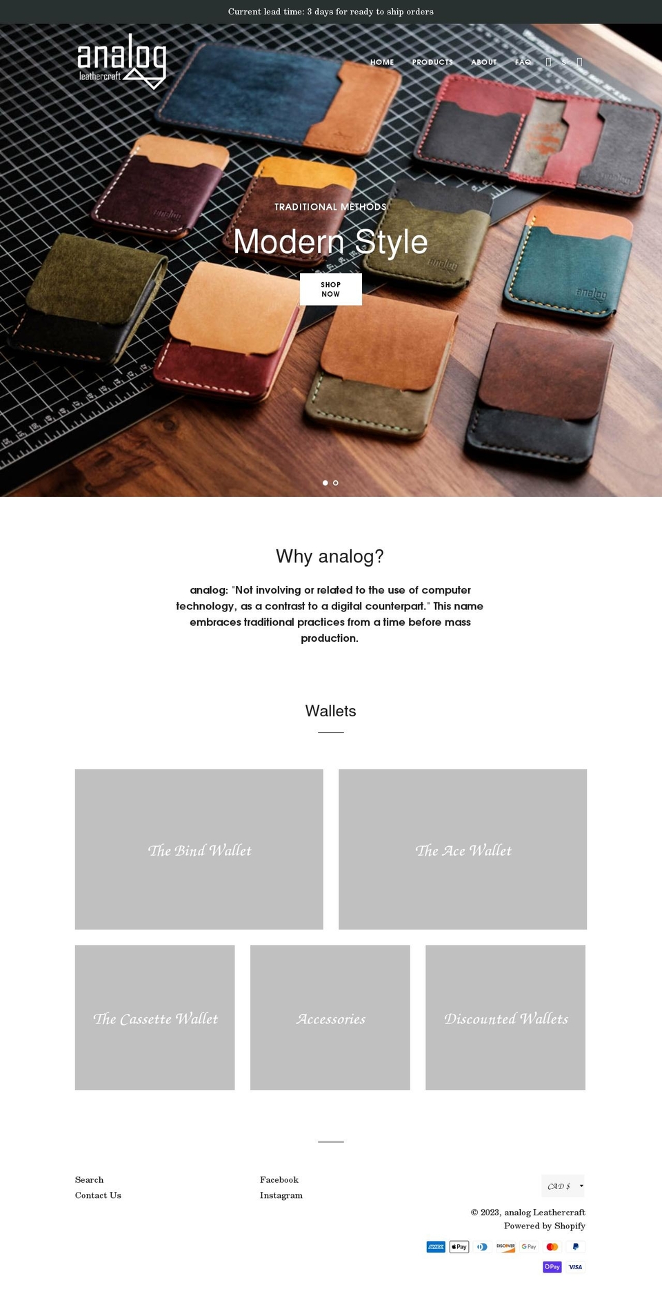analogleathercraft.com shopify website screenshot
