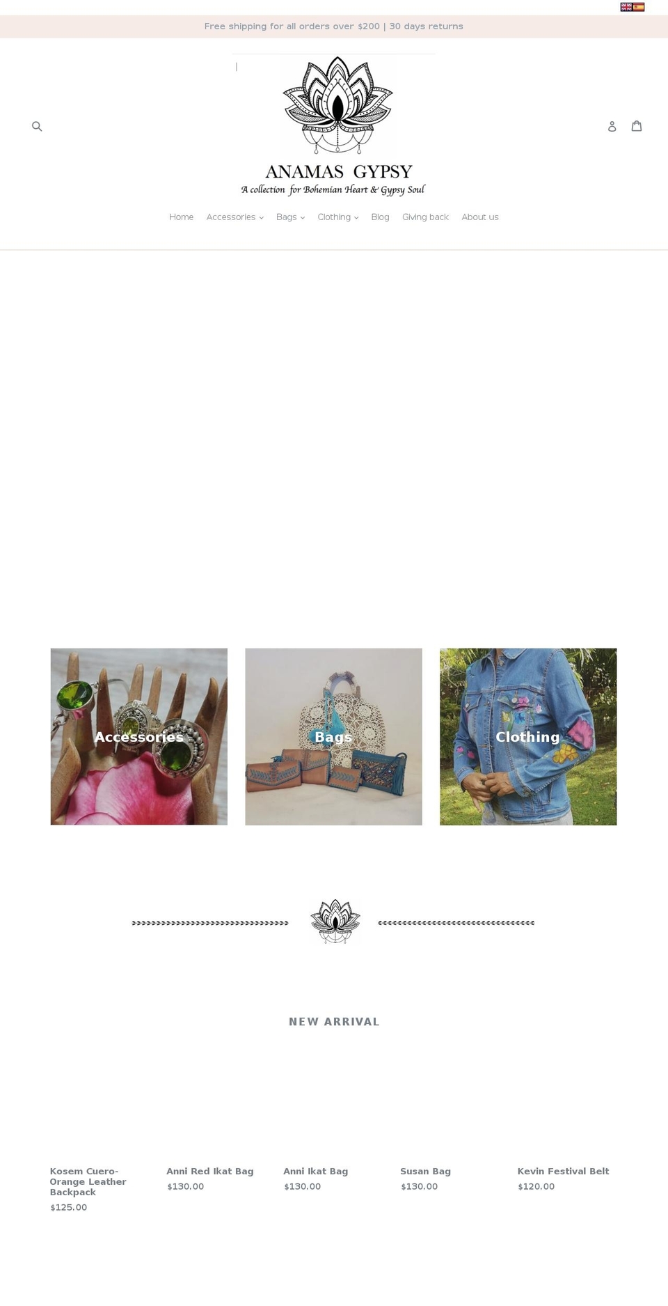 anamasgypsy.com — Shopify storefront screenshot