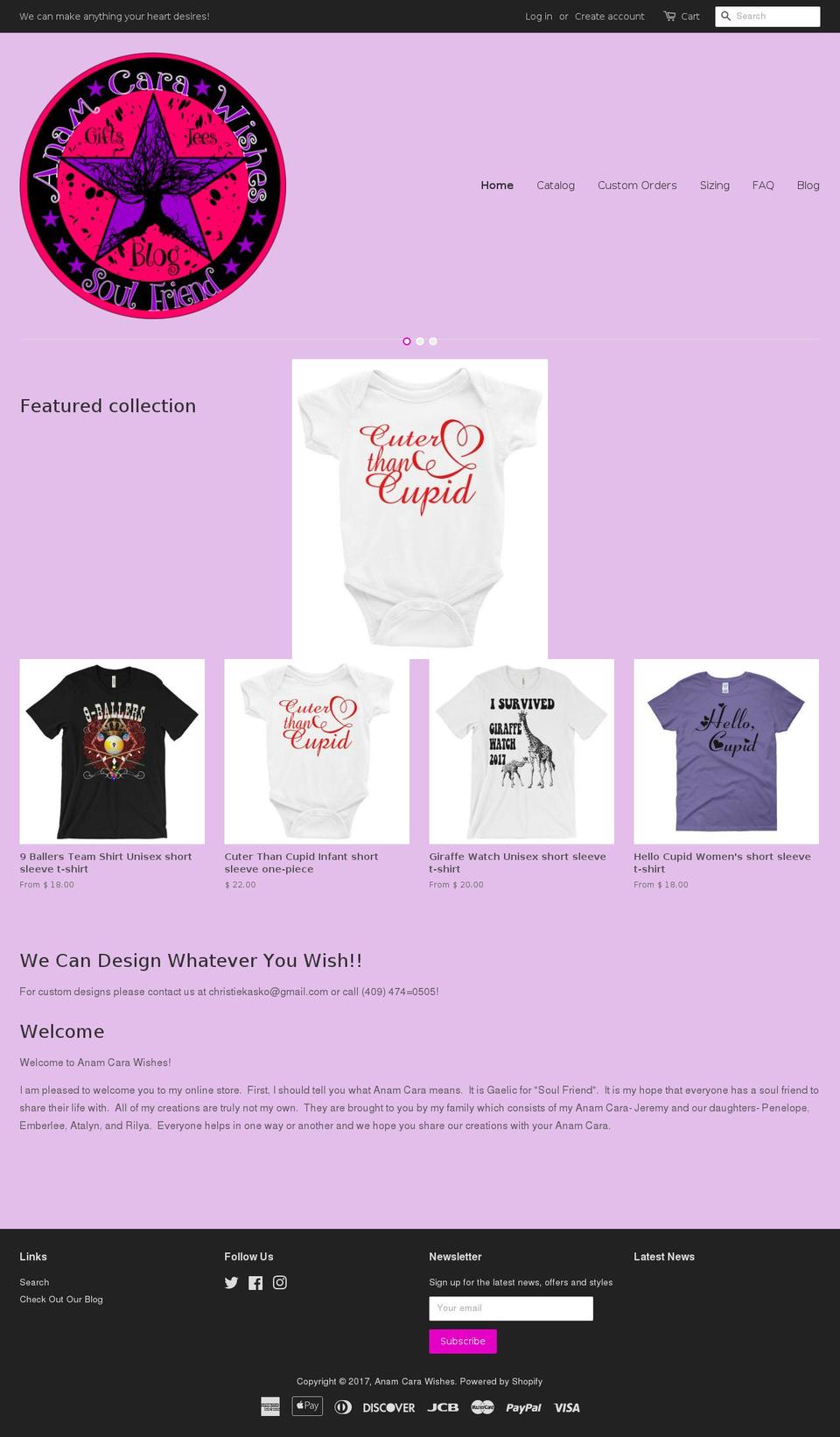 anamcarawishes.com shopify website screenshot