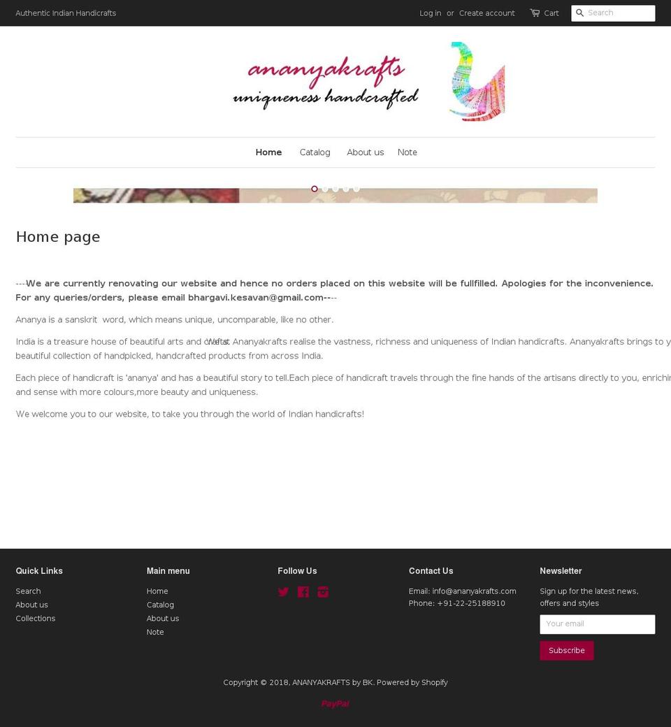 ananyakrafts.com — Shopify storefront screenshot