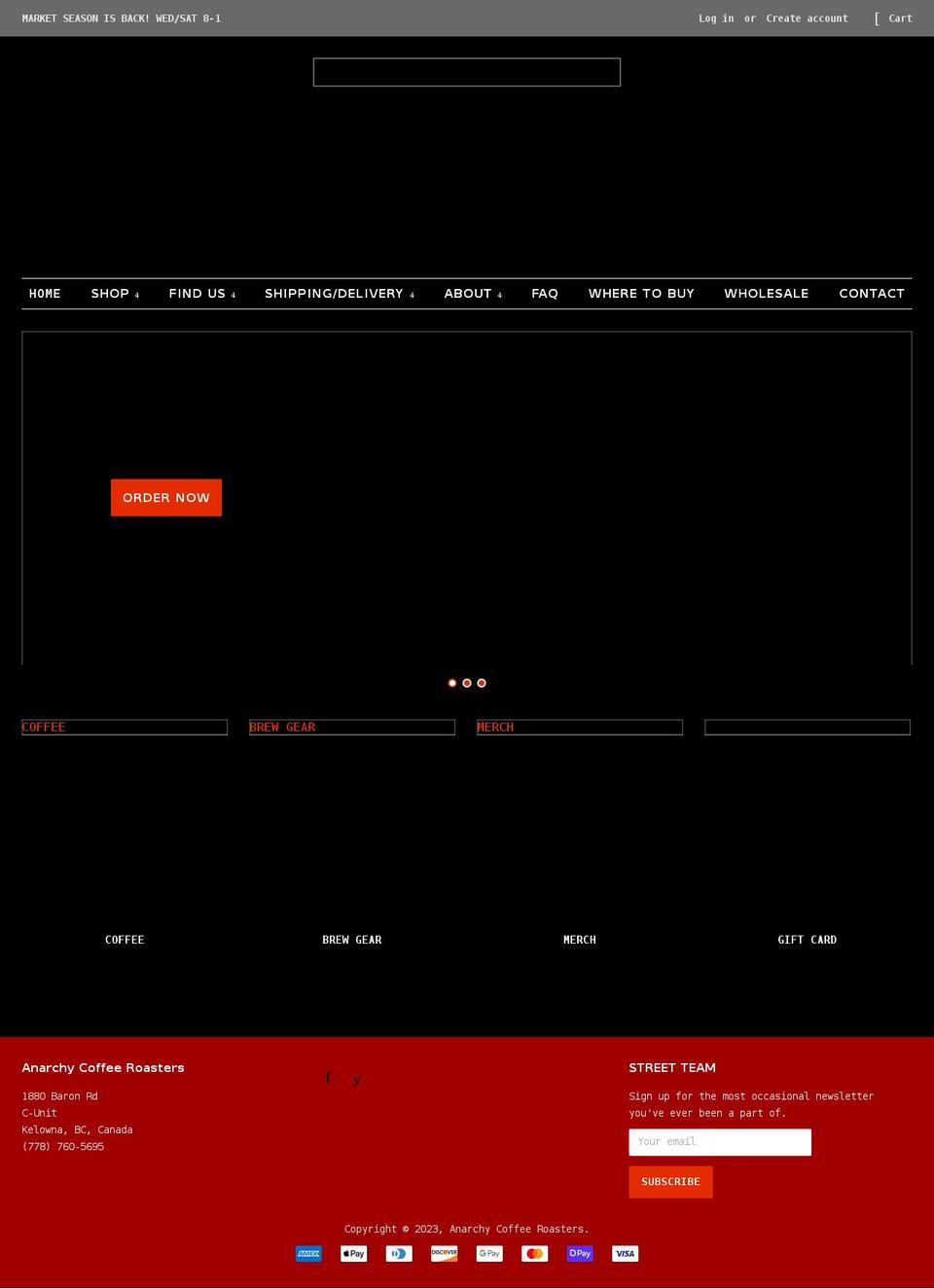 anarchycoffeeroasters.com shopify website screenshot