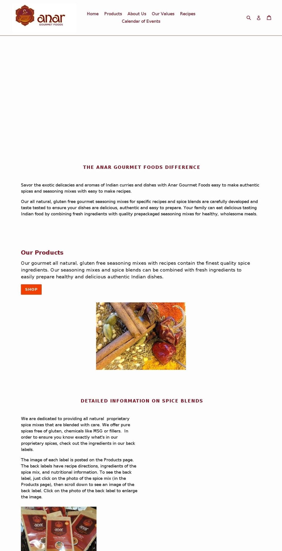 anargourmetfoods.com shopify website screenshot