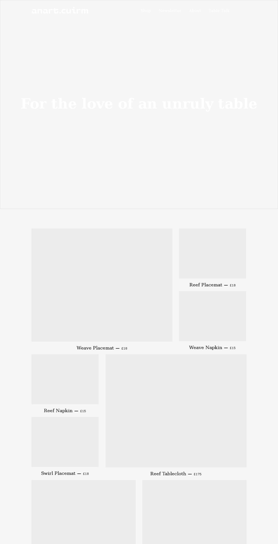 anartcuirm.com shopify website screenshot