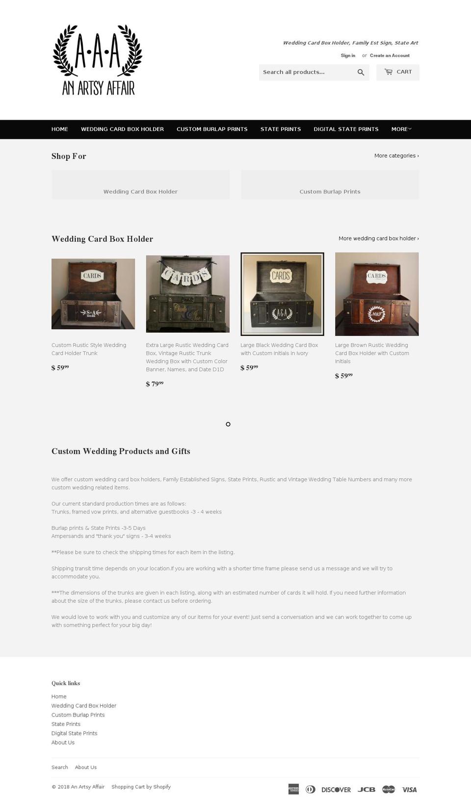 anartsyaffair.com — Shopify storefront screenshot