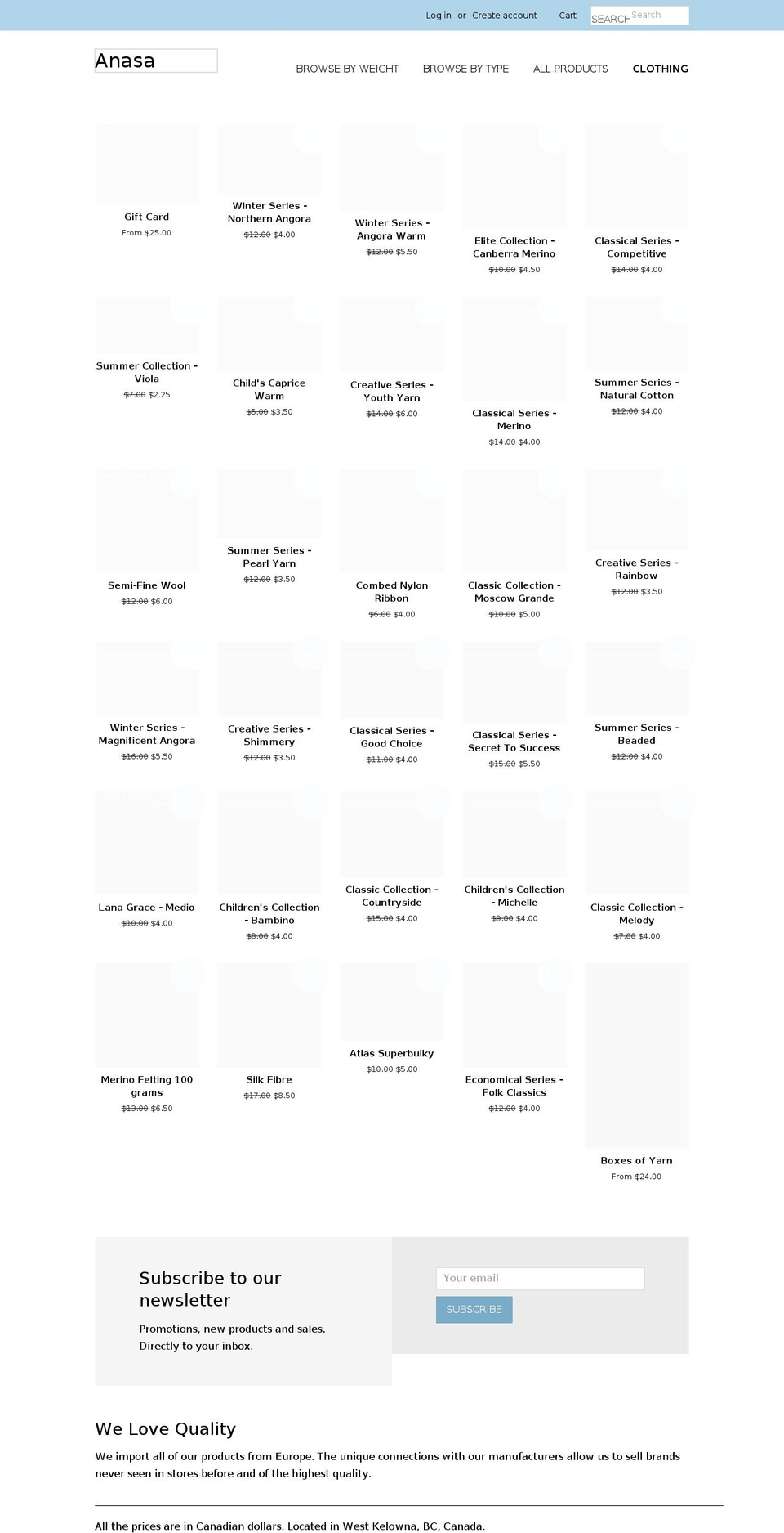 anasa.ca shopify website screenshot