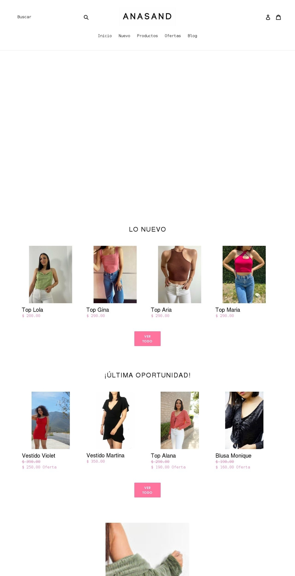 anasand.com shopify website screenshot